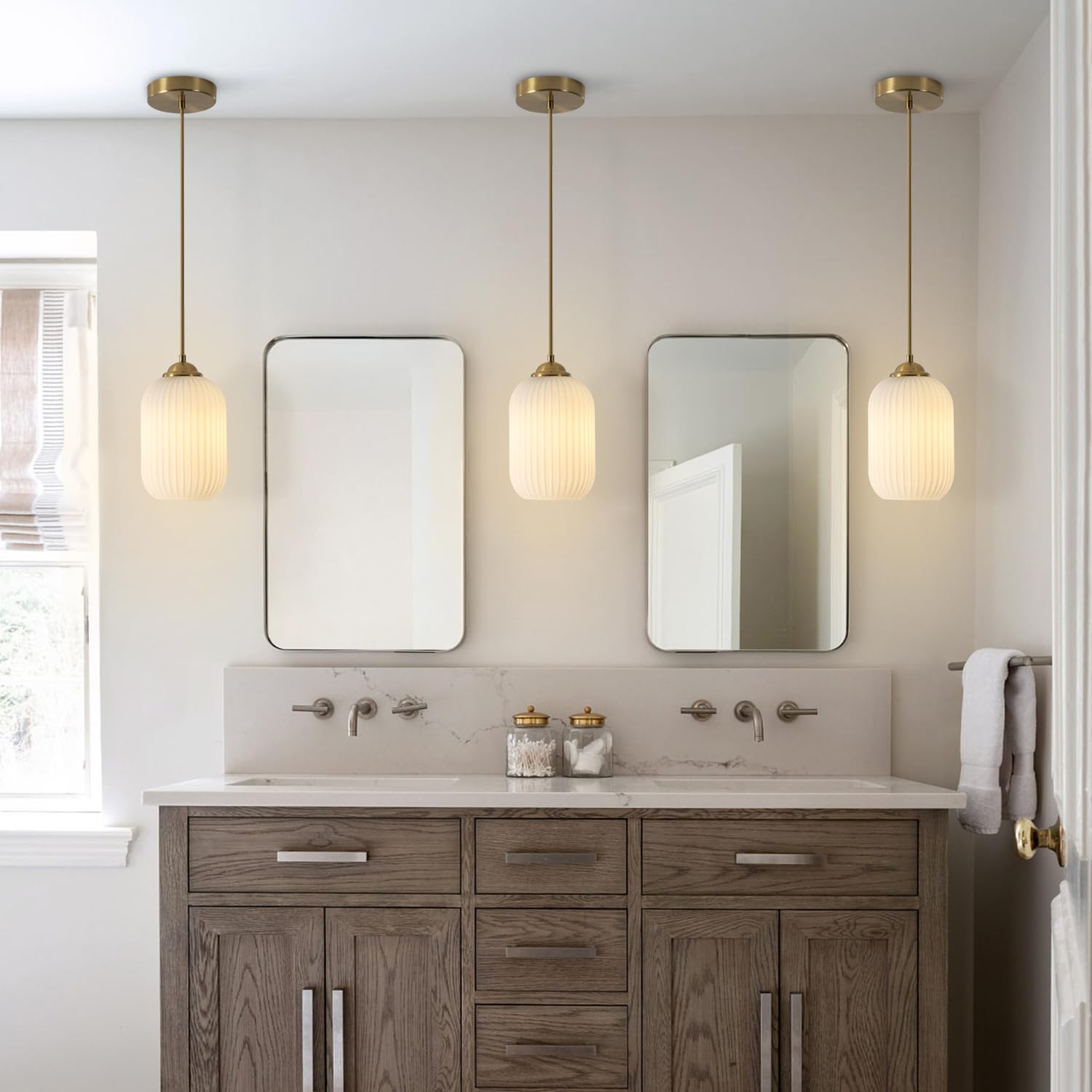 Kco Lighting Mid Century Modern White Oval Glass Gold Pendant Light Nordic 1-Light Brushed Brass Dining Pendant Lights Mini Glob