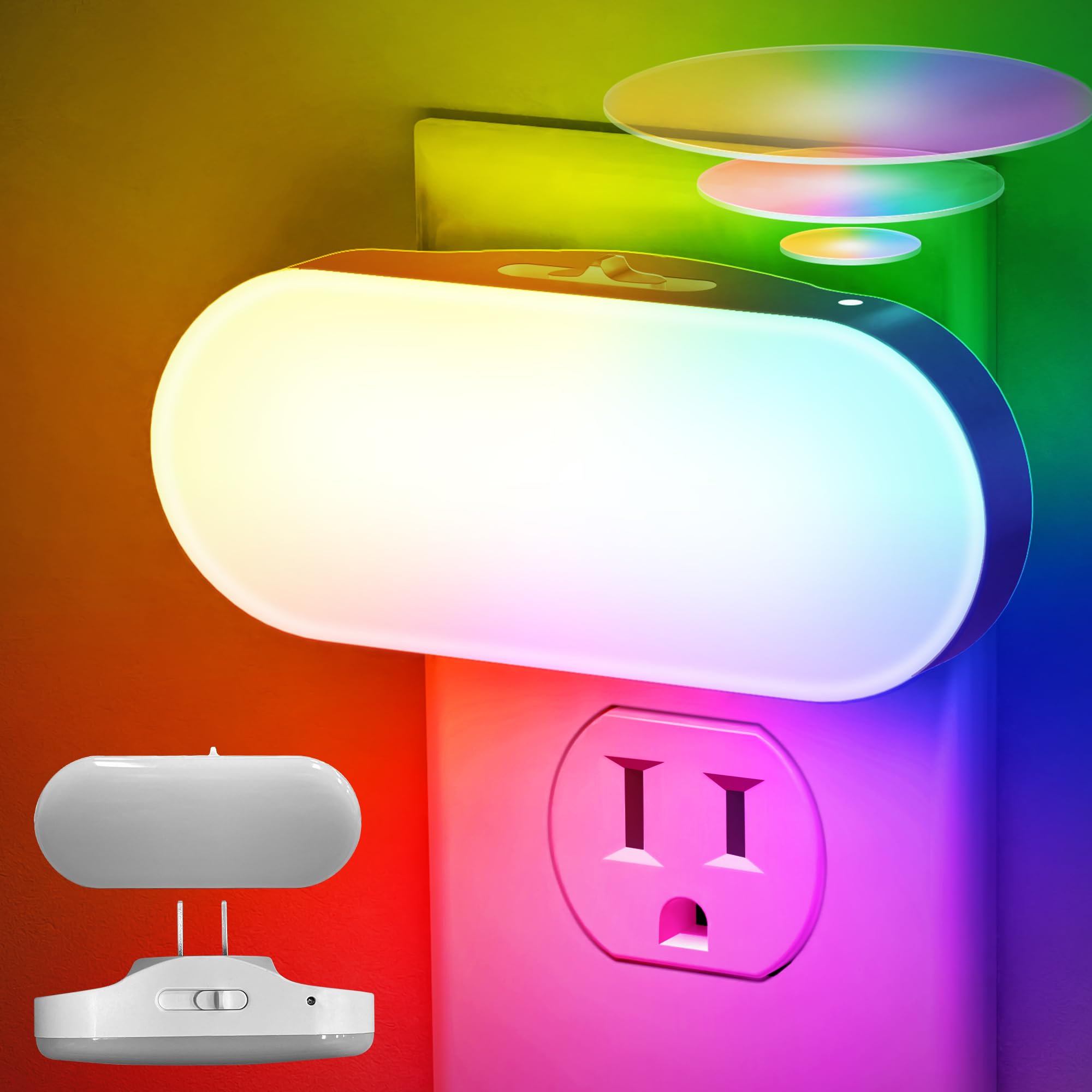 RGB Night Light, 120V Night Lights Plug into Wall, 0.7W LED Night Light for Kids Room, Baby Night Light, Bathroom Night Light, Stair Lights, Hallway Light, Color Moving, 2 Pack Multicolor