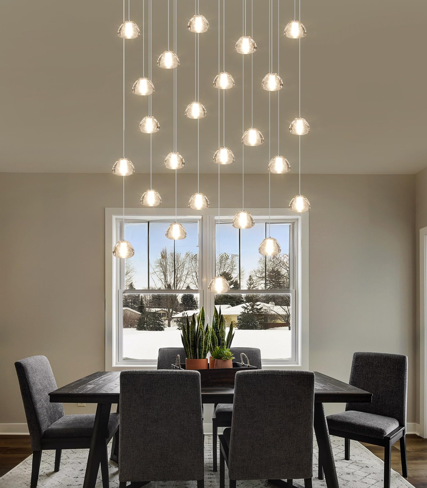 dolria 24-Lights Rectangular Crystal Chandelier, LED Pendant Light, Silver, Model PC0010-24Y, Ideal for Living Room, Hallway, Bedroom
