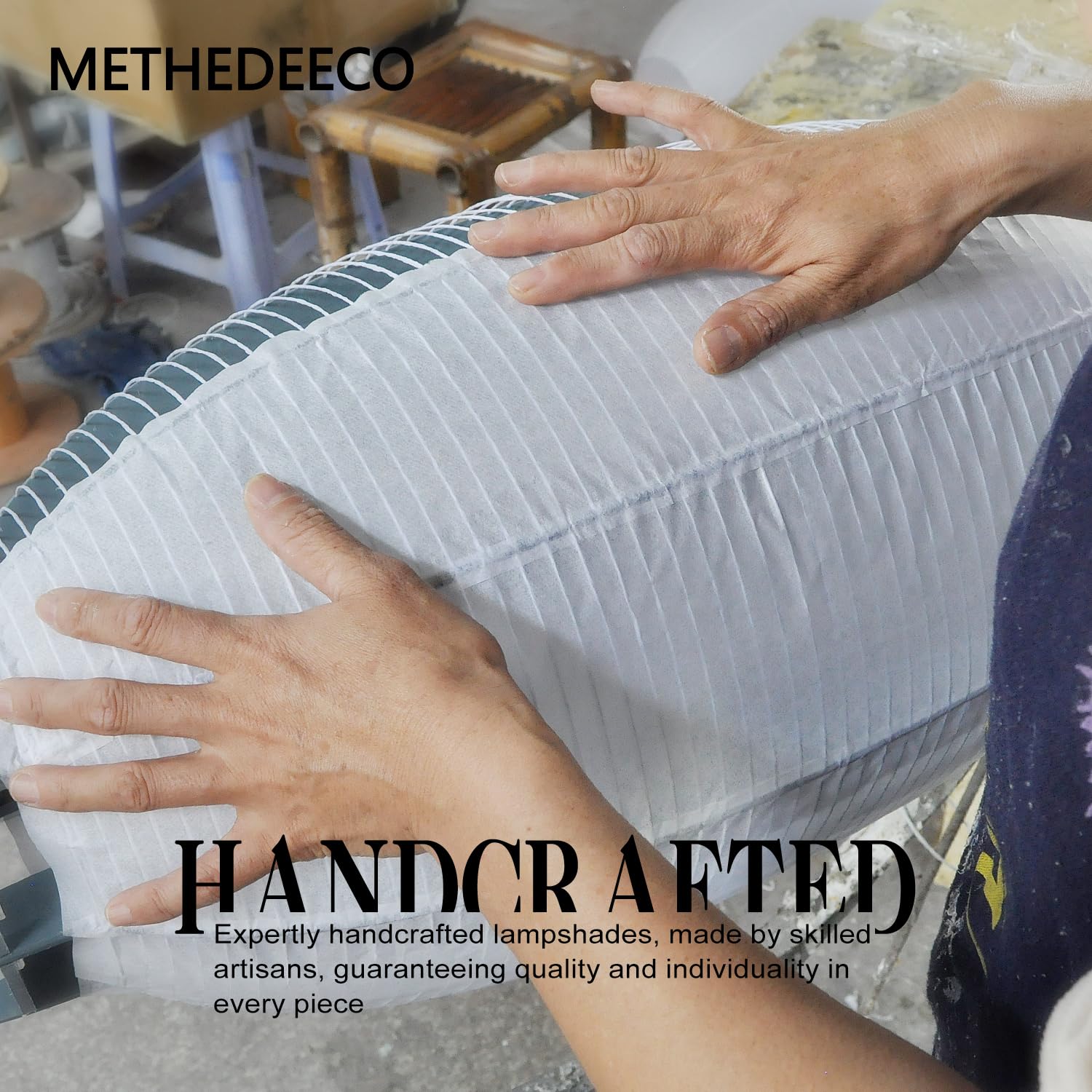 METHEDEECO White Paper Lanterns - 2PCS Large Hanging Shades, 19+21inch, Rice Paper, Semicircular & Elliptical Design, Perfect for Indoor Decor
