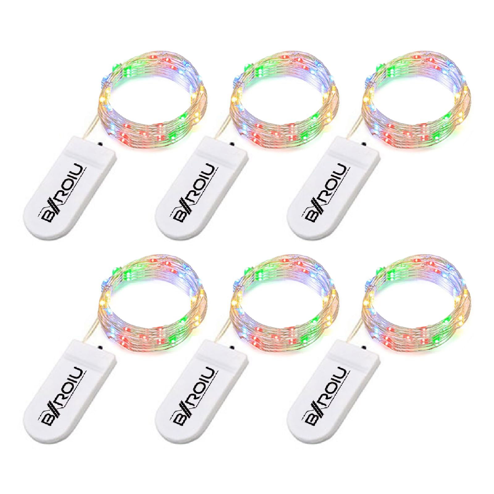 BXROIU Fairy Lights CR2032 Battery Operated,6 Pack 6.6Ft/2Meter 20 LEDs Micro Silver Wire String Lights for Bedroom Christmas Party Wedding Decoration(Multi-Colour)