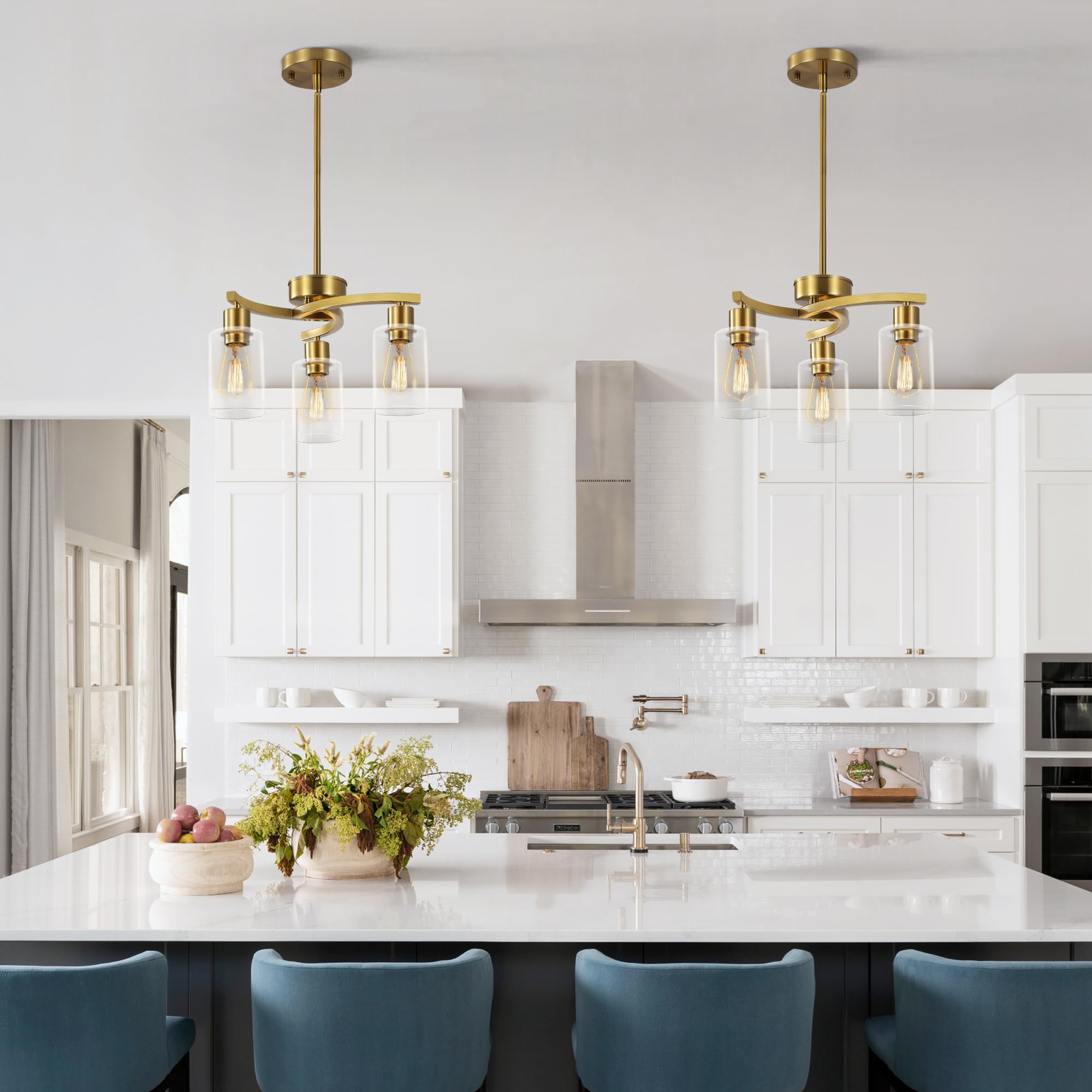 Cnratye 3-Light Gold Dining Room Chandeliers Over Table  Contemporary Kitchen Island Pendant Lighting  Industrial Hanging Light Fixture For Entryway Hallway Foyer Bedroom  Clear Glass Shade