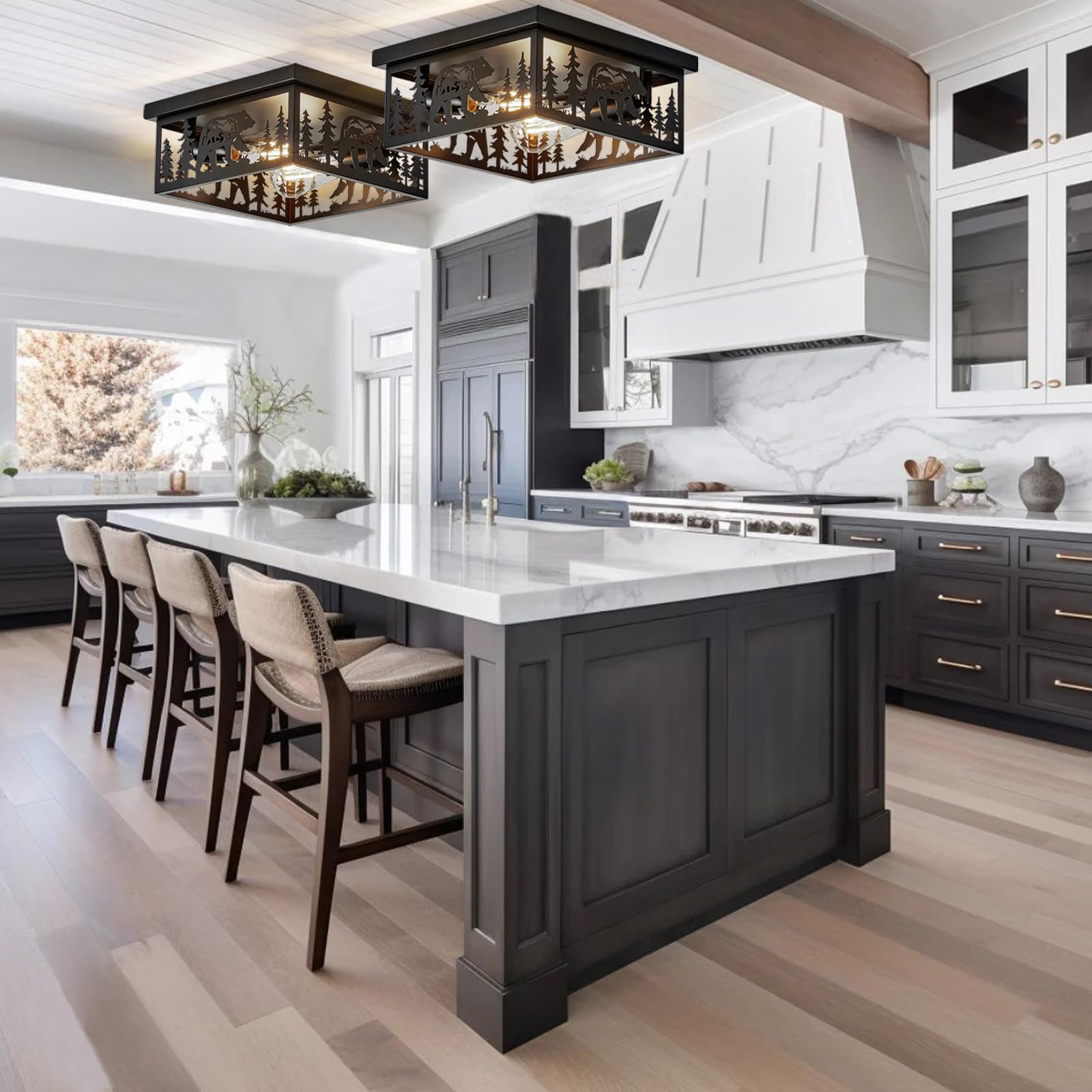 Monyohame Farmhouse Rustic Bear Ceiling Light Fixtures, Vintage Metal Cage Light Perfests For Kitchen,Living Room, Bedroom, Balc