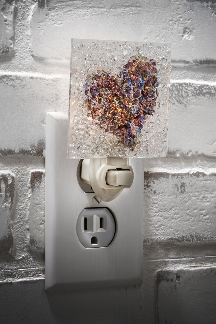 J Devlin Glass Art Stained Glass Night Light, Purple, Green, Blue, Plug In Nightlight For Bedroom/Bathroom/Stairway/Hallway Home