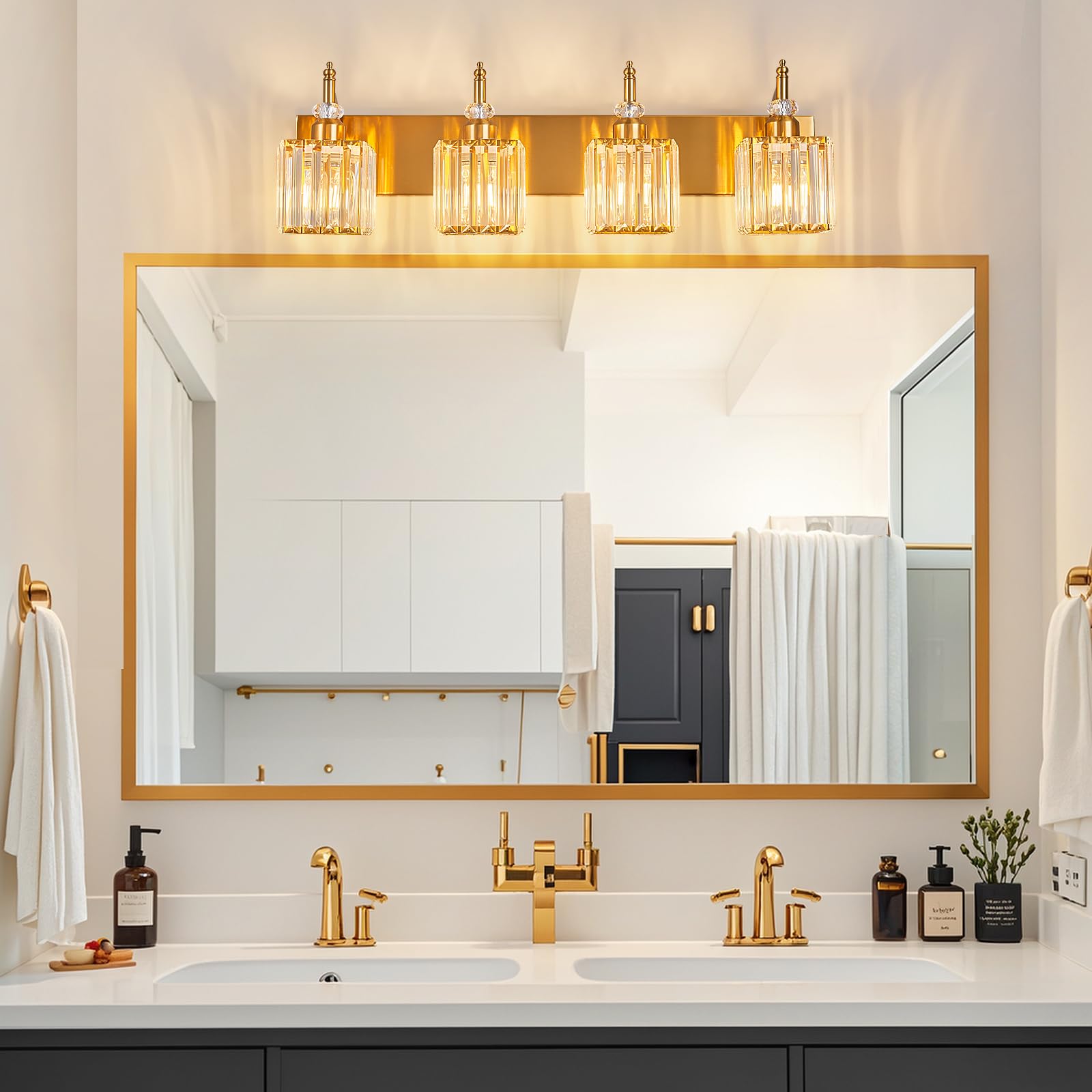 BBLLWJ Crystal Vanity Lights 4-Light Metal Bathroom Fixture Over Mirror Gold Model 655