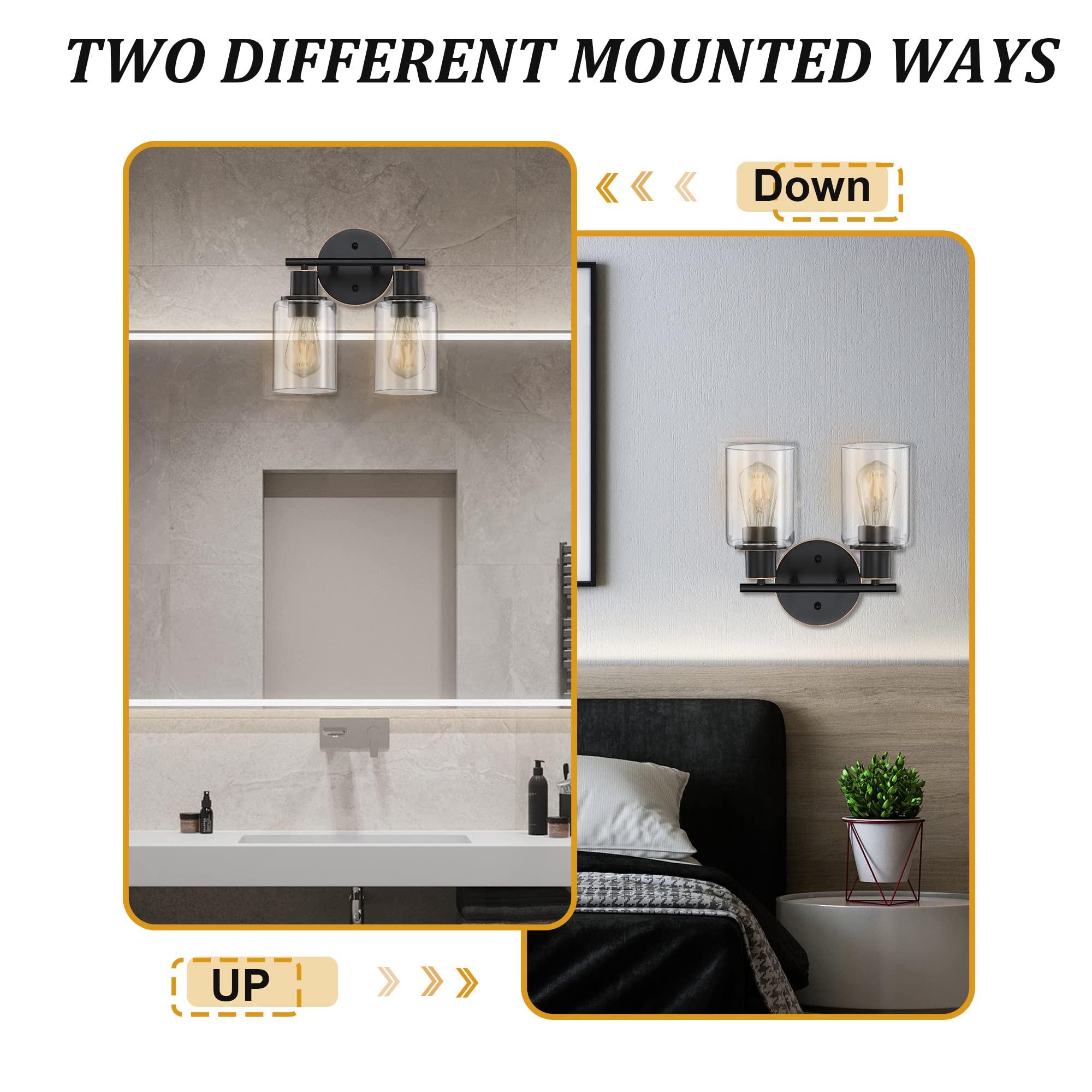 Pia Ricco Bathroom Vanity Light Fixtures, 3-Light Bathroom Wall Lights with Clear Glass Shades, Oil Rubbed Bronze Modern Vanity