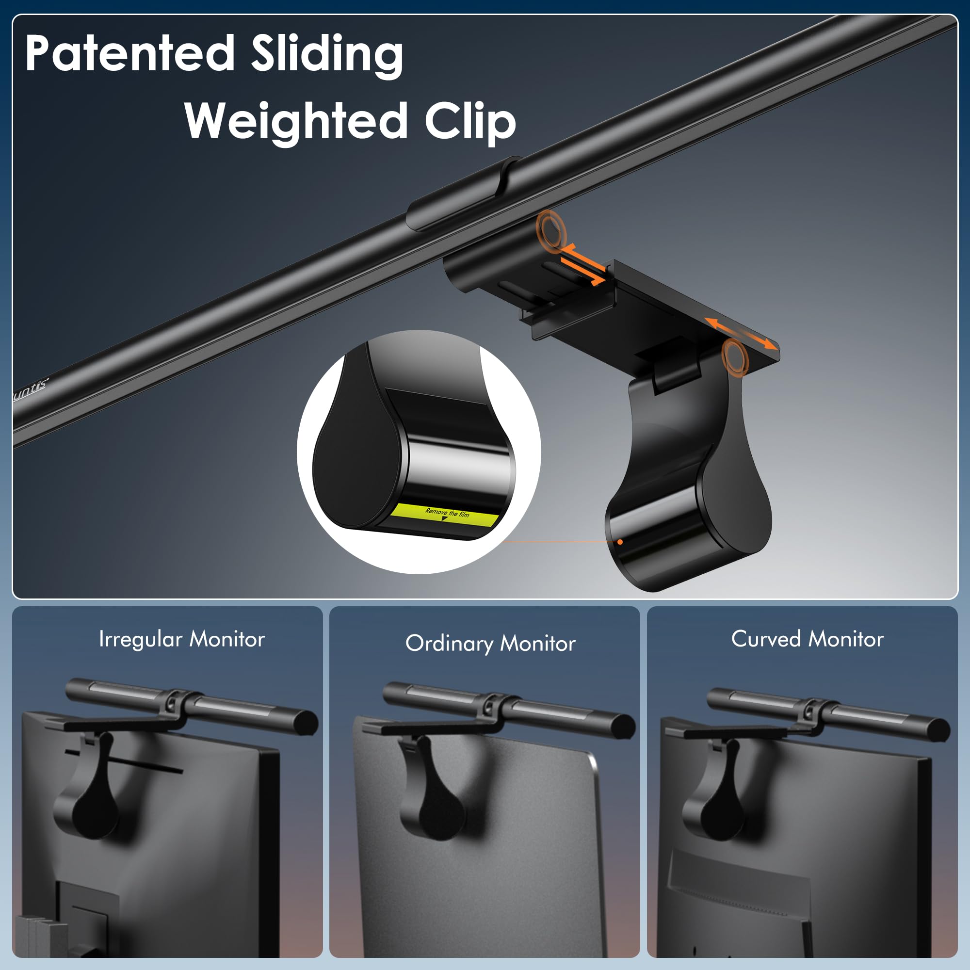 Quntis Gray Monitor Light Bar With Remote, Adjustable Dimming, Eye-Caring, Fits All Screens