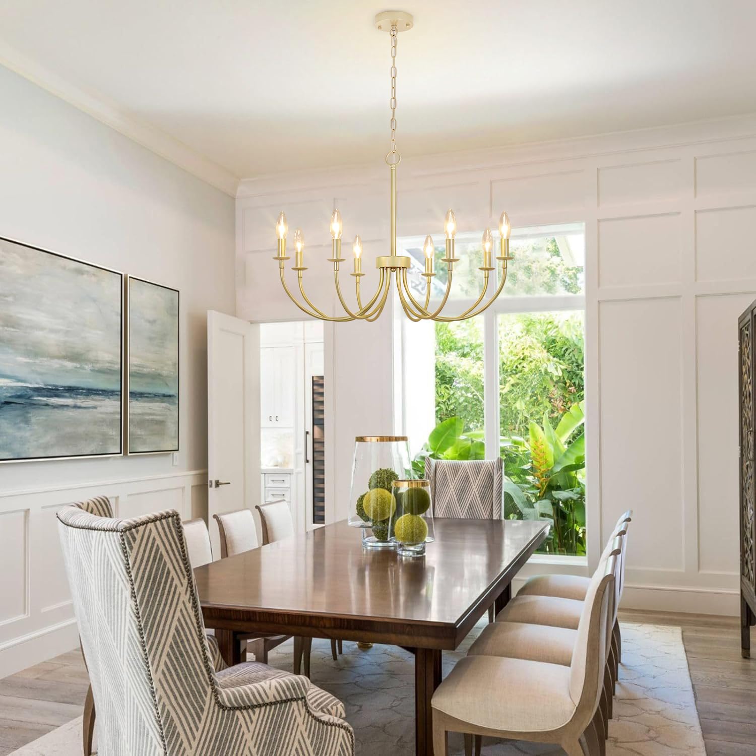 Rviezza 8-Light Champagne Gold Chandelier - Rustic Candle Fixture for Dining Room, Kitchen, Living Room, Staircase, Entryway