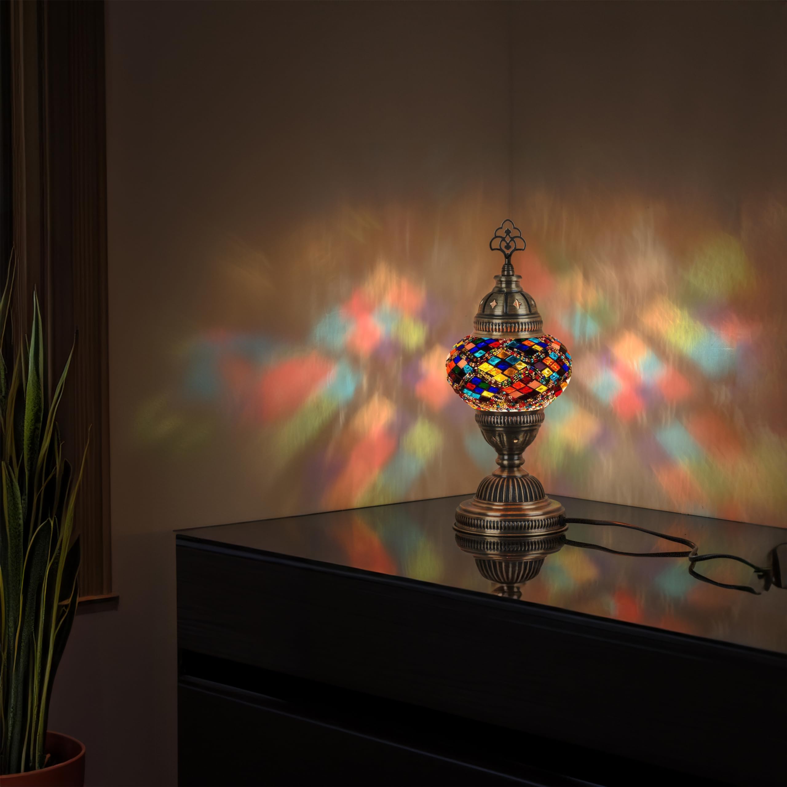 DEMMEX Authentic Turkish Lamp, Made in Turkey, Colorful Mosaic Glass Turkish Moroccan Table Desk Bedside Lamp Lampshade with Ant