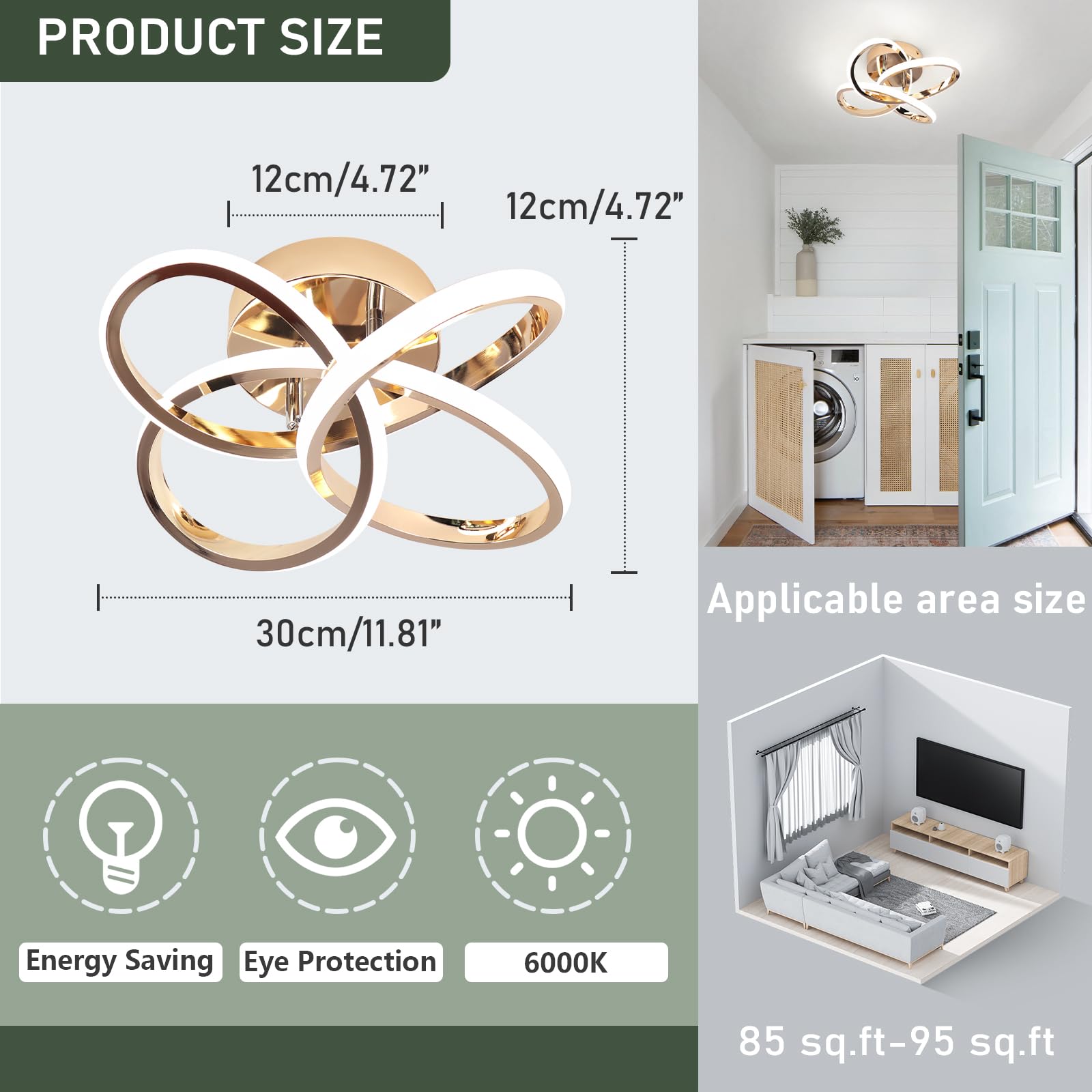 Caneoe Modern Hallway Light Fixtures, 6000K Modern Led Ceiling Light For Hallway, Small Close To Ceiling Lamp For Hallway Corrid