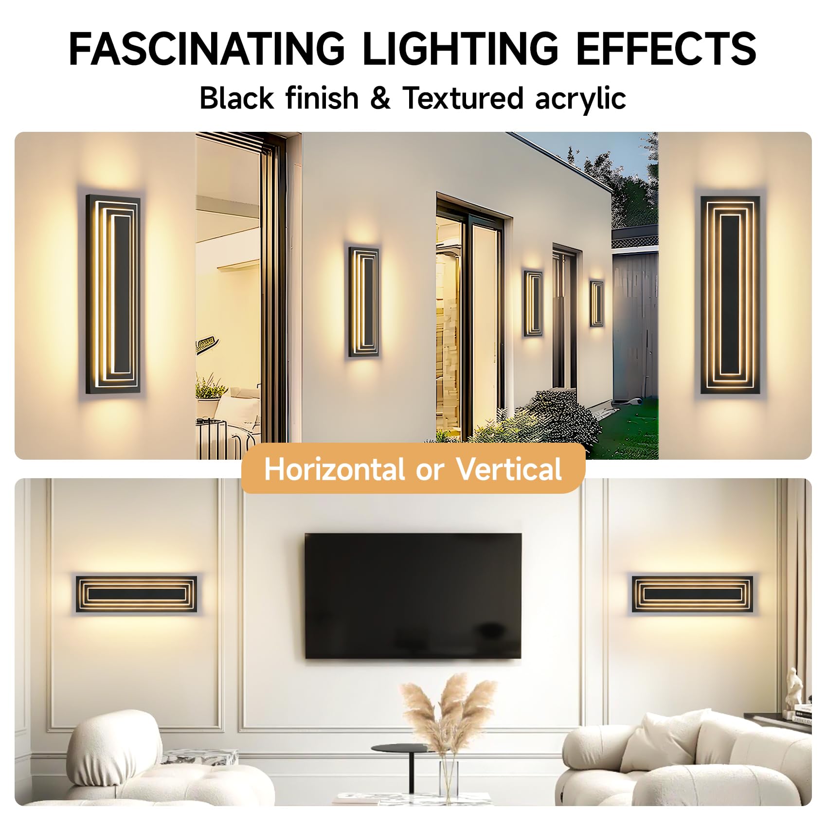 Zsmaiku 23.6 In Long Outdoor Wall Lights 3-Tier Large Exterior Lighting Fixtures Led Front Porch Lights Waterproof Outdoor Garage Lights 36W Warm White 3000K Modern Acrylic Wall Sconce 2 Pack