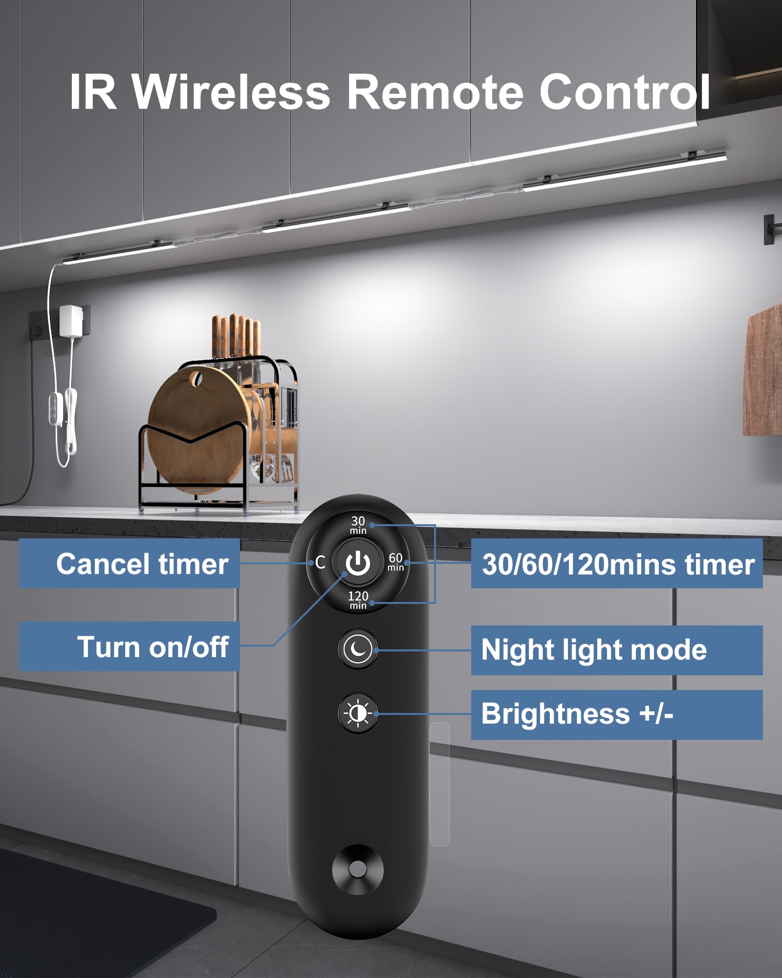 Remote Control Under Cabinet Led Light Plug In, Dimmable Daylight White 4500K, 3 Pack 12 Inch Linkable Led Under Counter Lights