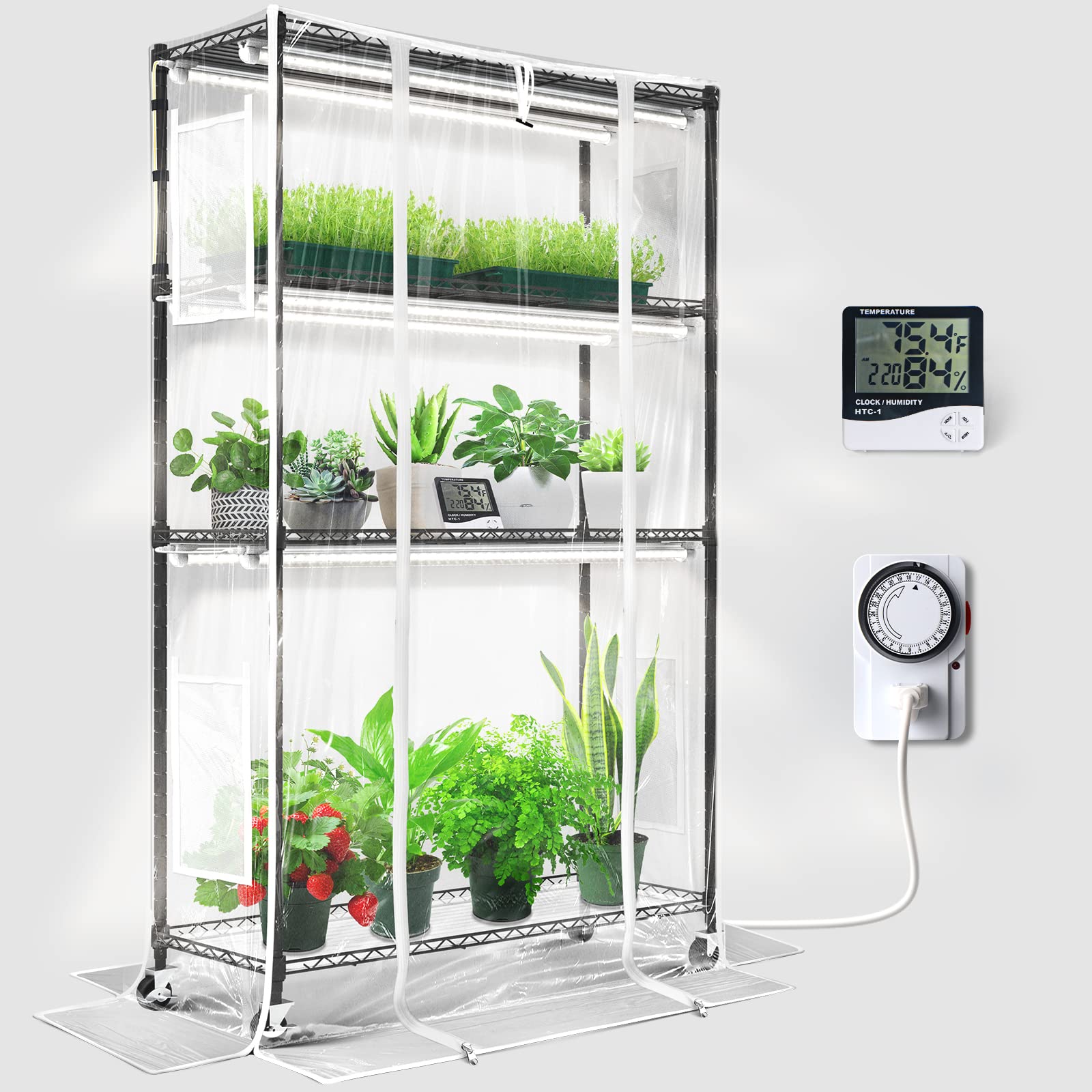 Barrina CX5Z Indoor Greenhouse with Grow Light, 6PCS T8 30W, 4-Tier Metal Stand, 35.4x13.8x59IN, 