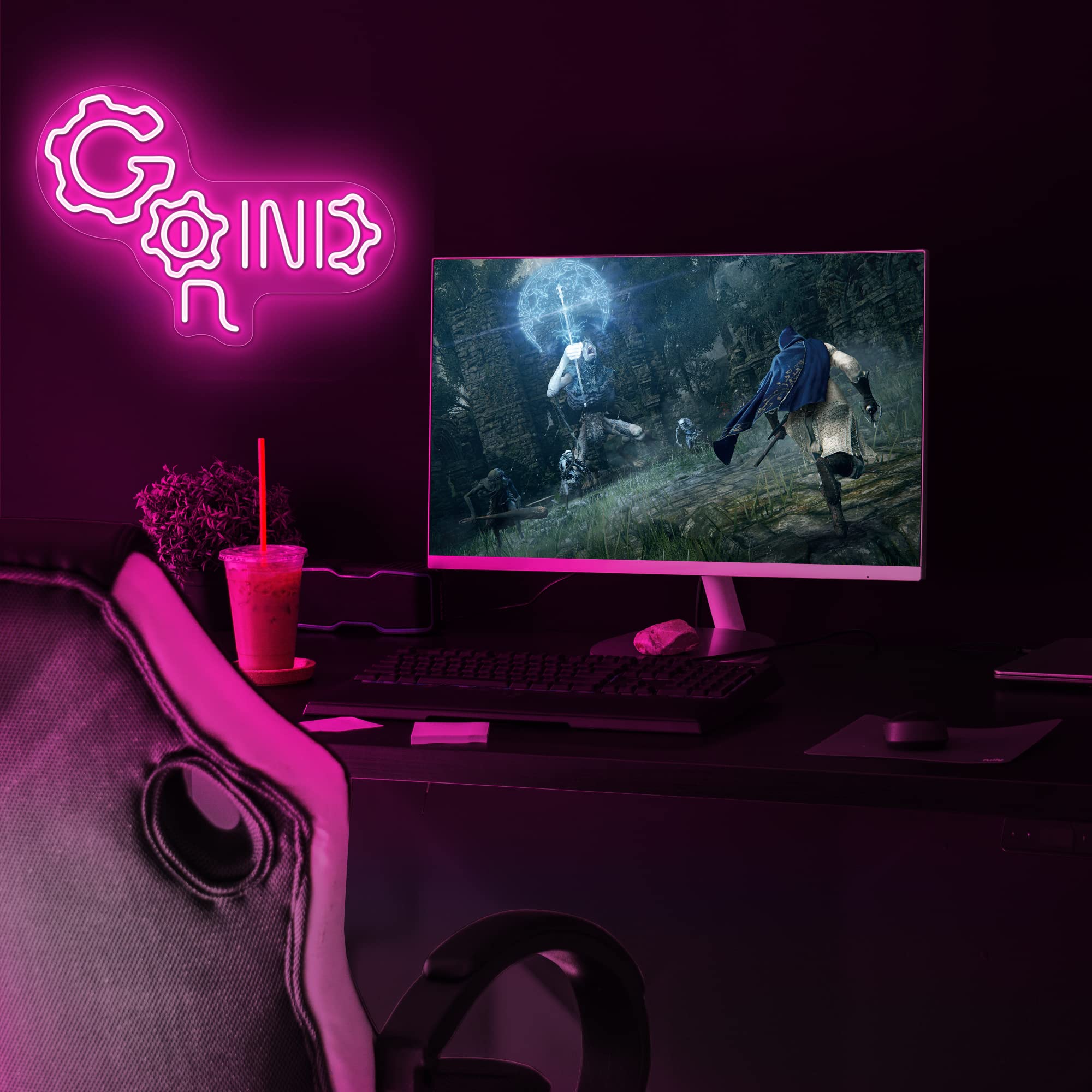 Lumoonosity Grind Neon Sign - Gamer Neon Sign for Boys, Teens Game Room, Bedroom Decor - USB Powered Grind Neon Gaming Sign for