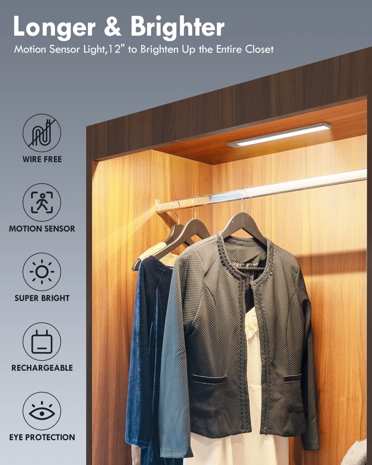 Bls Led Closet Lights, 52Led Motion Sensor Light Indoor, Under Cabinet Lights Rechargeable Usb-C Under Cabinet Lighting, 1800Mah Battery Operated Lights Wireless Magnetic Light For Kitchen Night Stair