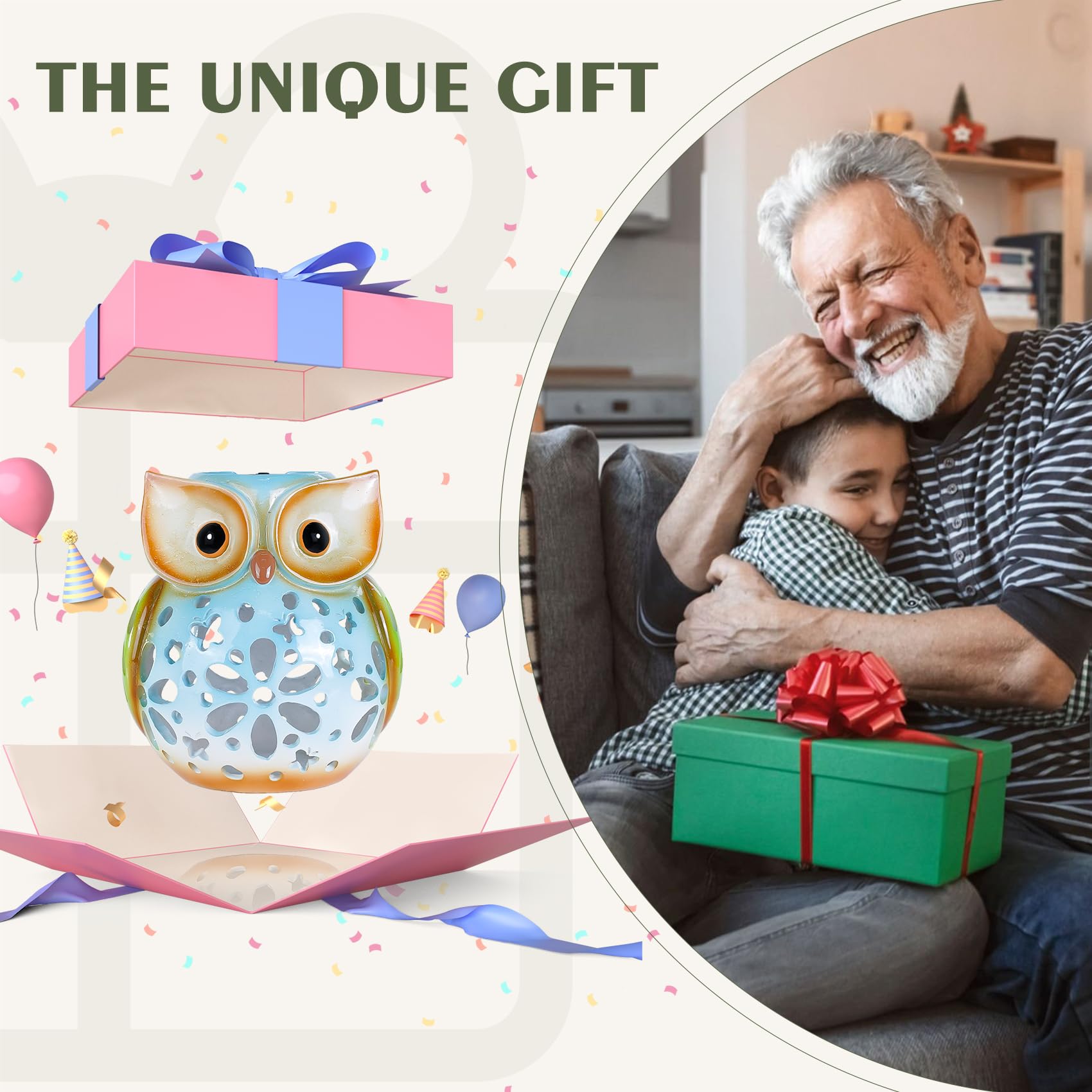 Mininova Garden Statues Owl Solar Lantern Hollow Out Waterproof Resin Outdoor Ornaments Decorative Lights For Outside Patio Porc