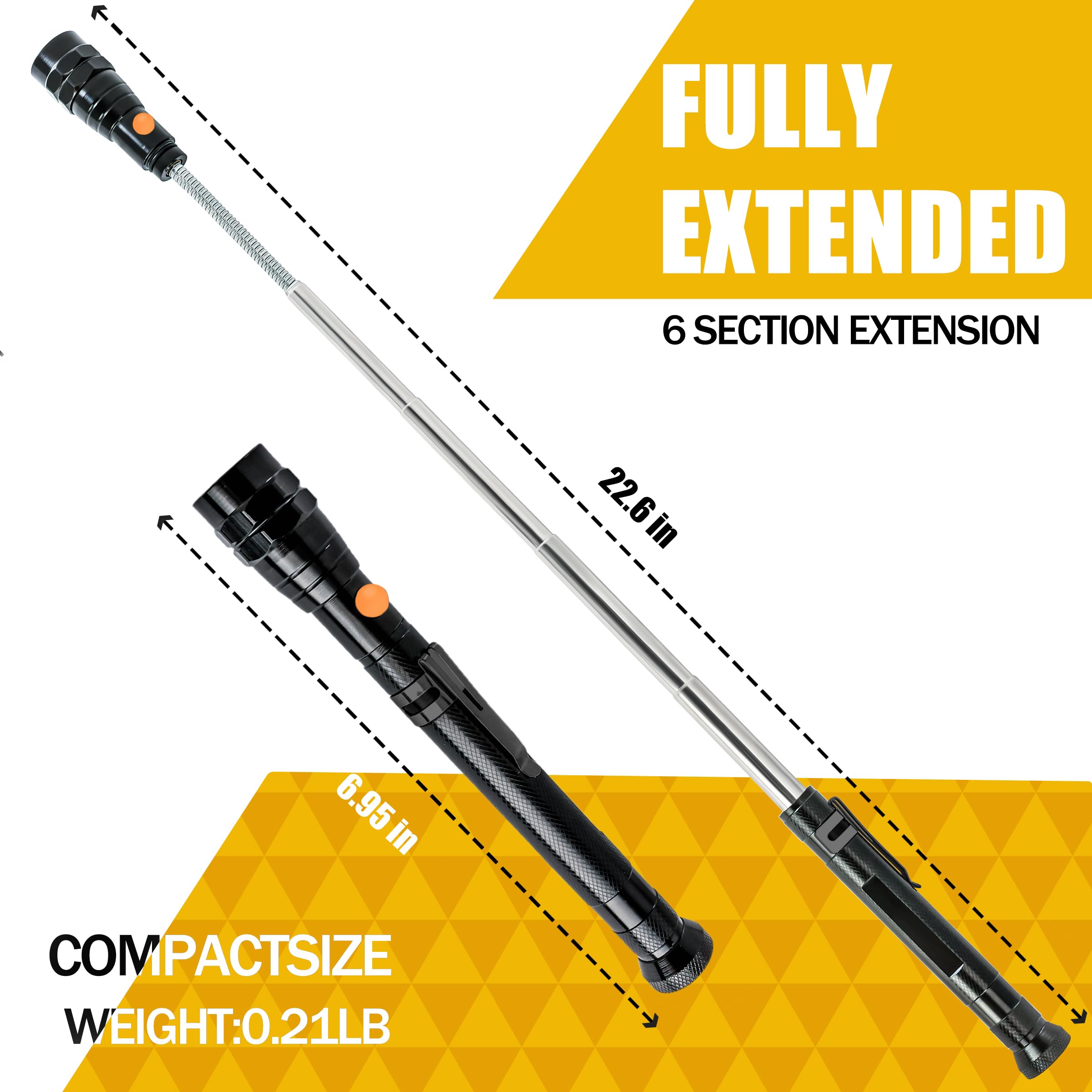 LOCONHA Magnetic Pickup Tool with LED Lights, Telescoping Magnet, 1 PACK, Black, Model CXD - Perfect Gadget for Men, Handyman, and Gifts