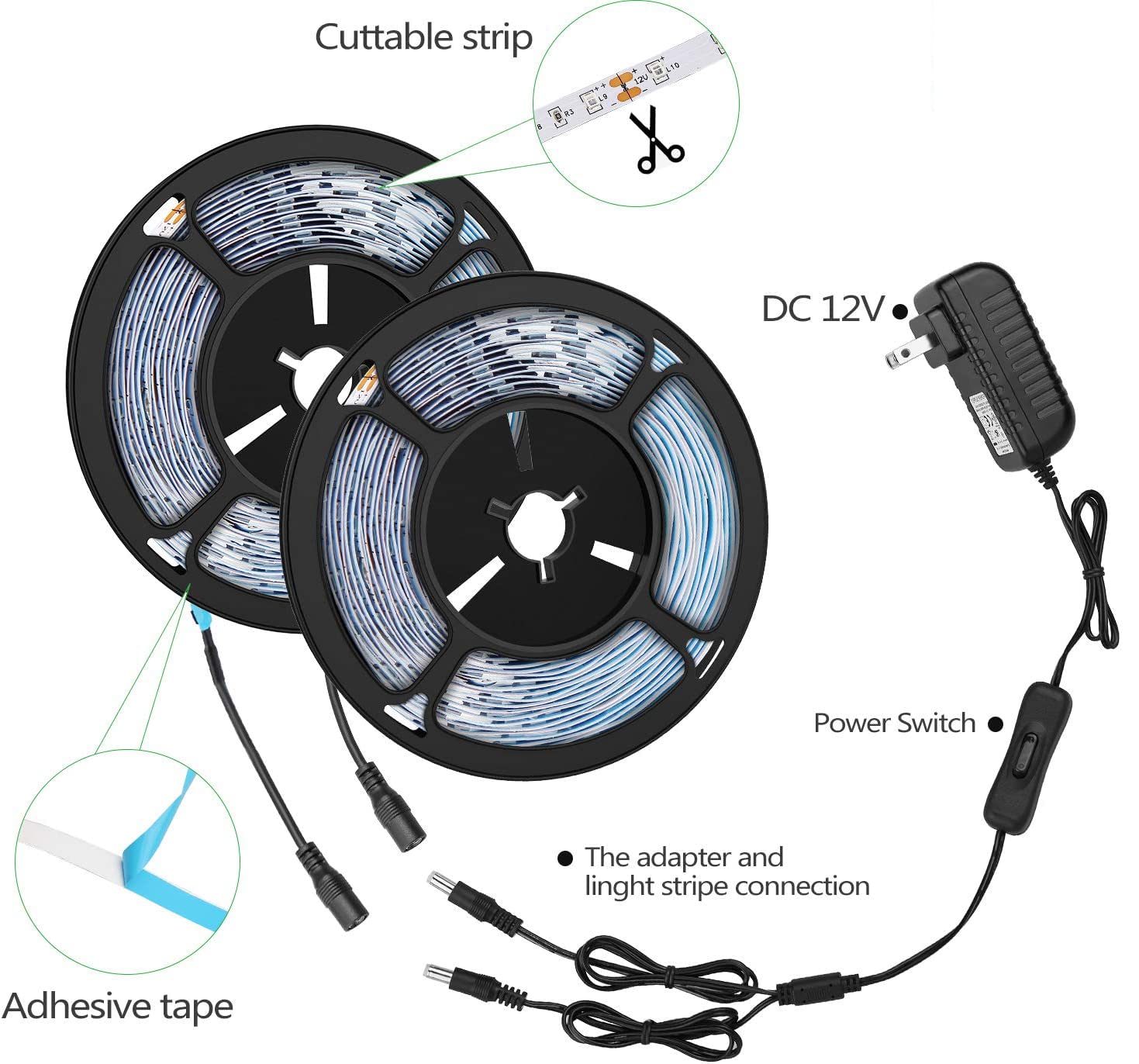 CLY LED UV Black Light Strip Kit, 33ft, 600 UV Lamp Beads, Flexible Plastic, Purple