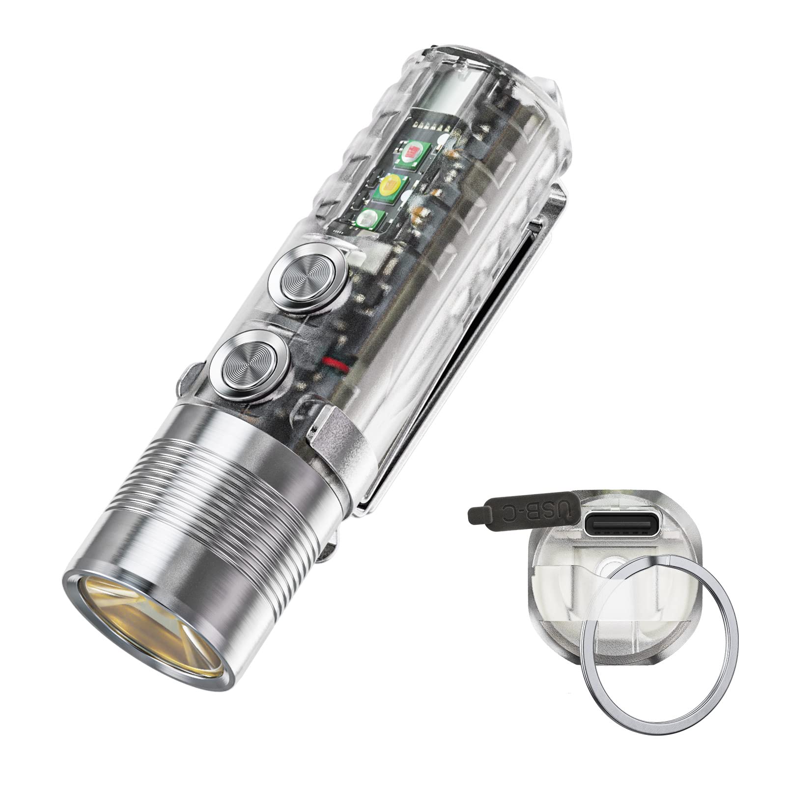 RovyVon Aurora A28 2nd USB-C EDC Flashlight, 6500K Cool White Max 1000 Lumen, 850mAh Rechargeable Small Flashlight, with Red/Whi