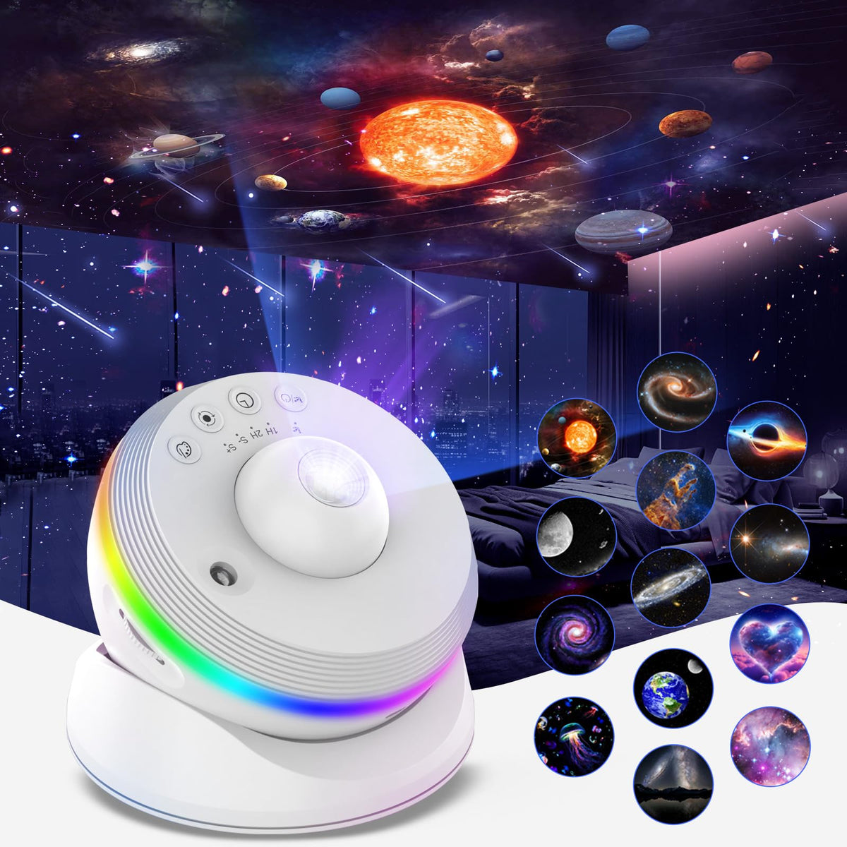 Meteor Galaxy Projector, 13 in 1 Planetarium Star Projector Realistic Starry Sky Night Light with Solar System Constellation Moo