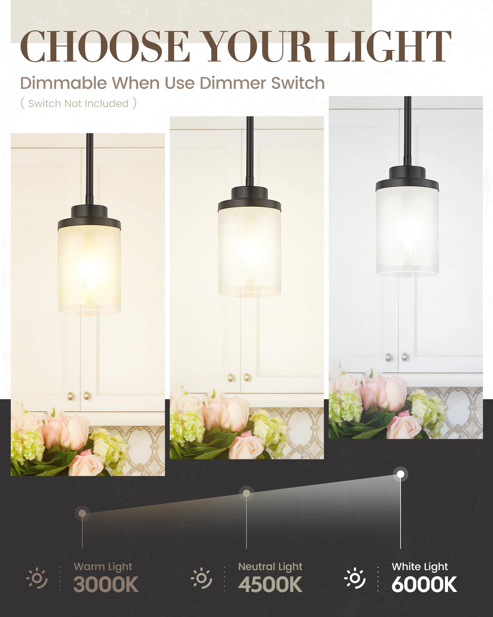 TENGXIN Modern Pendant Light, Matte Black, Glass, 1 Pack, Model TXPLBK01, Ideal for Kitchen Island, Dining Room, Office