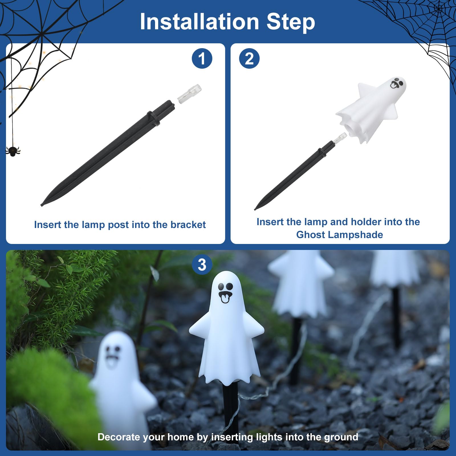 8Pcs Ghost Halloween Decor Pathway Lights Outdoor  Solar Powered Ghost Stake Lights With 8 Lighting Modes  Waterproof Halloween Decorations For Garden/Yard/Patio