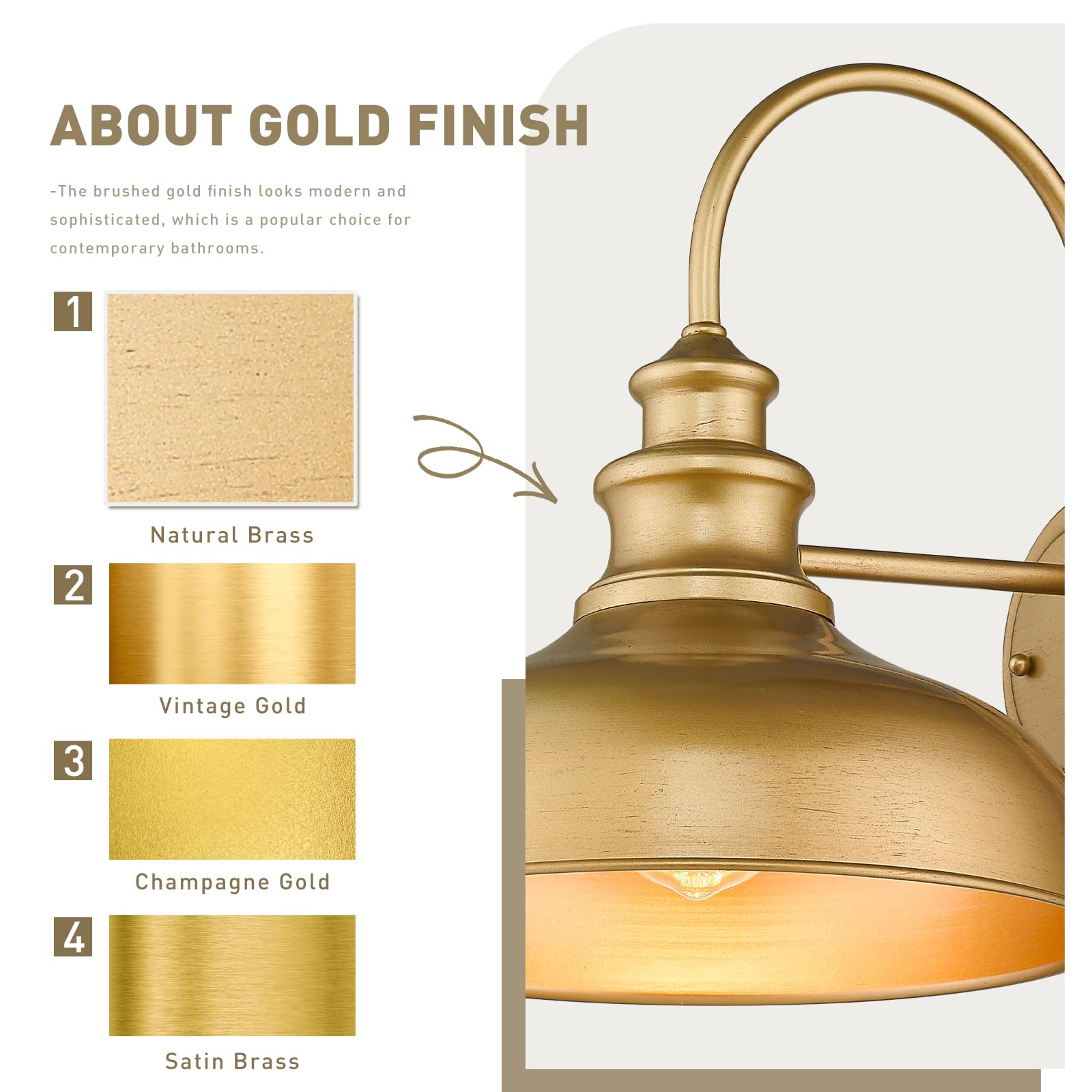 Zeyu Modern Barn Lighting, 11 Inches Gooseneck Light Fixture Indoor In Hand-Painted Gold Finish, 02A390 Ag