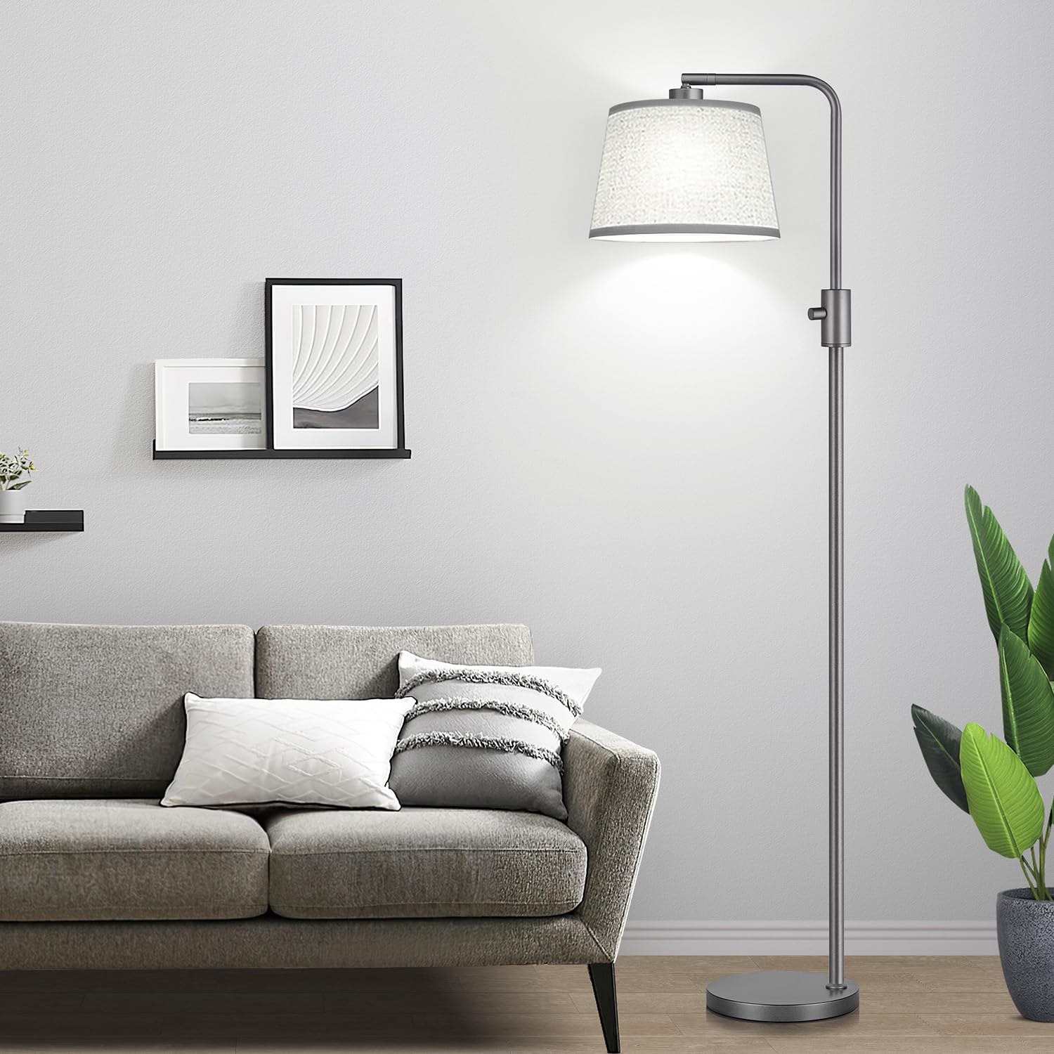 Nintiue Dimmable Floor Lamp, 1000 Lumens, Metal, Space Gray-Linen Shade, Modern Arc Design for Living Room, Bedroom, Office