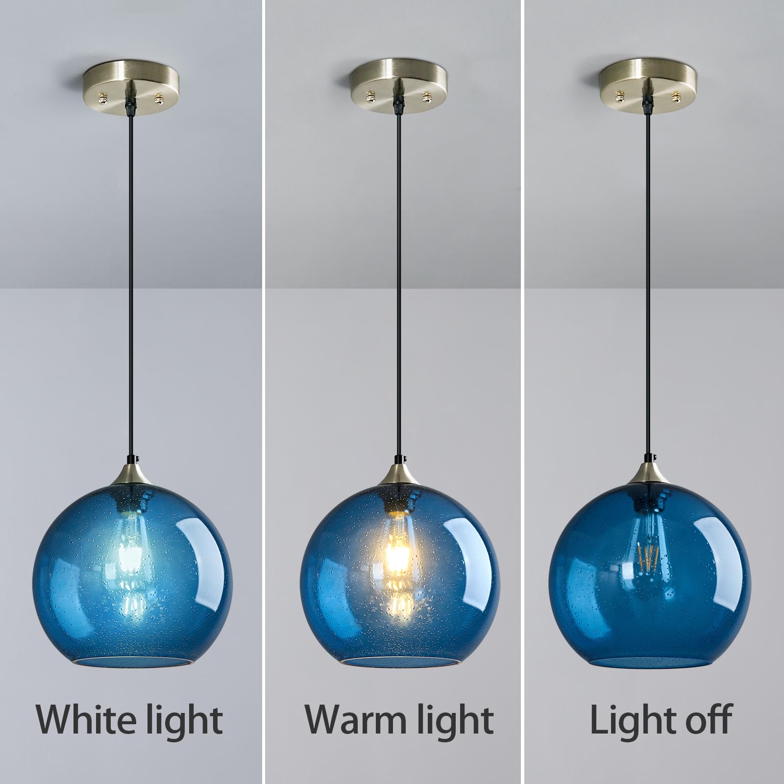 Lbsqj Blue Glass Pendant Lights Kitchen Island Lighting Globe Pendant Light Fixtures Modern Pendant Lighting For Kitchen Island Bedroom Living Dining Room Light Fixture(9.84In  3-Pack)