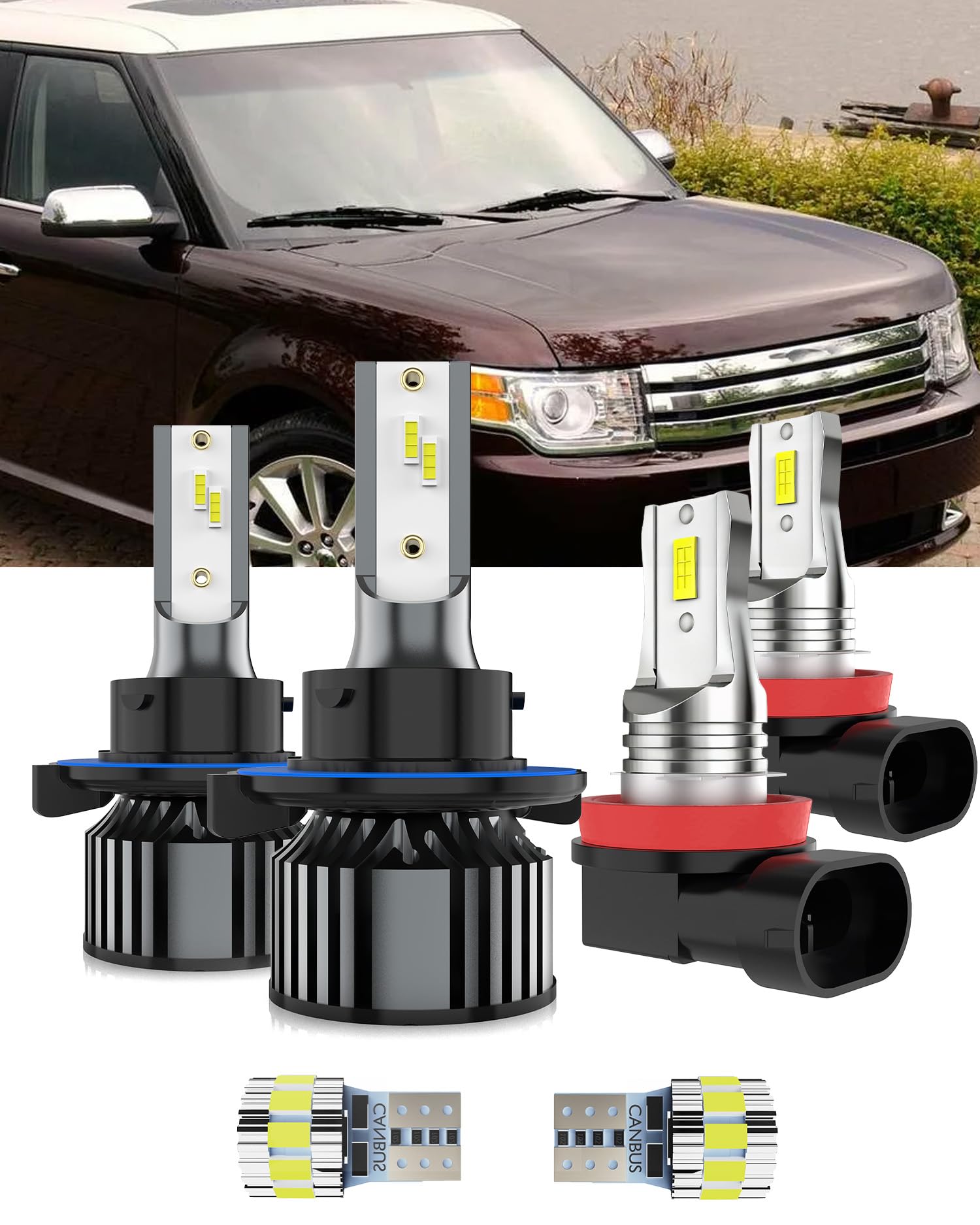 AYOTZIH Bulbs Fit For Ford Flex 2009-2019, 9008 High/Low Beams h11 Fog Lights License Plate Lights Combo, 400% Brightness 6000K 