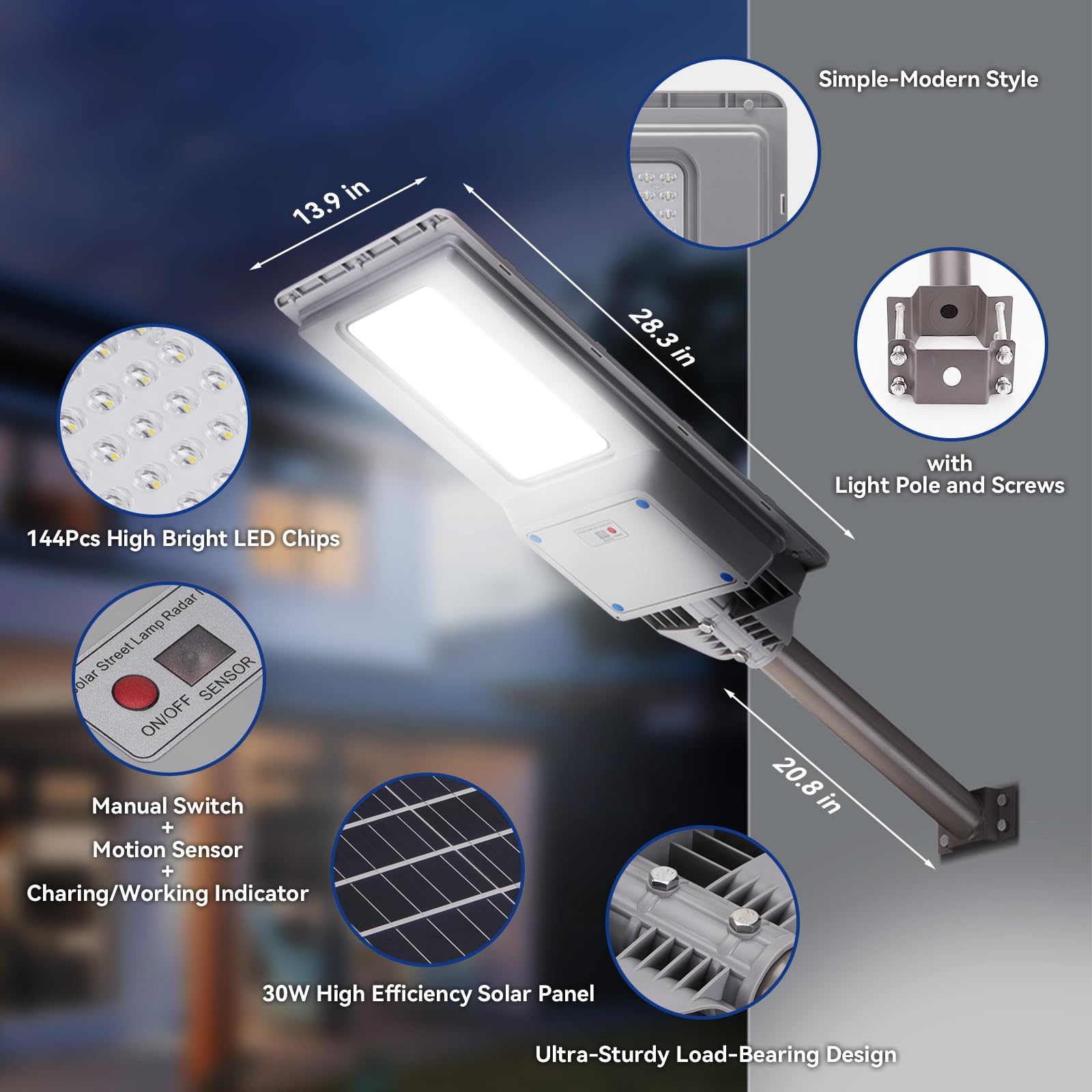 Langy 400W Solar Street Lights, 30000Lm Led, Dusk To Dawn, Motion Sensor, Ip66 Waterproof