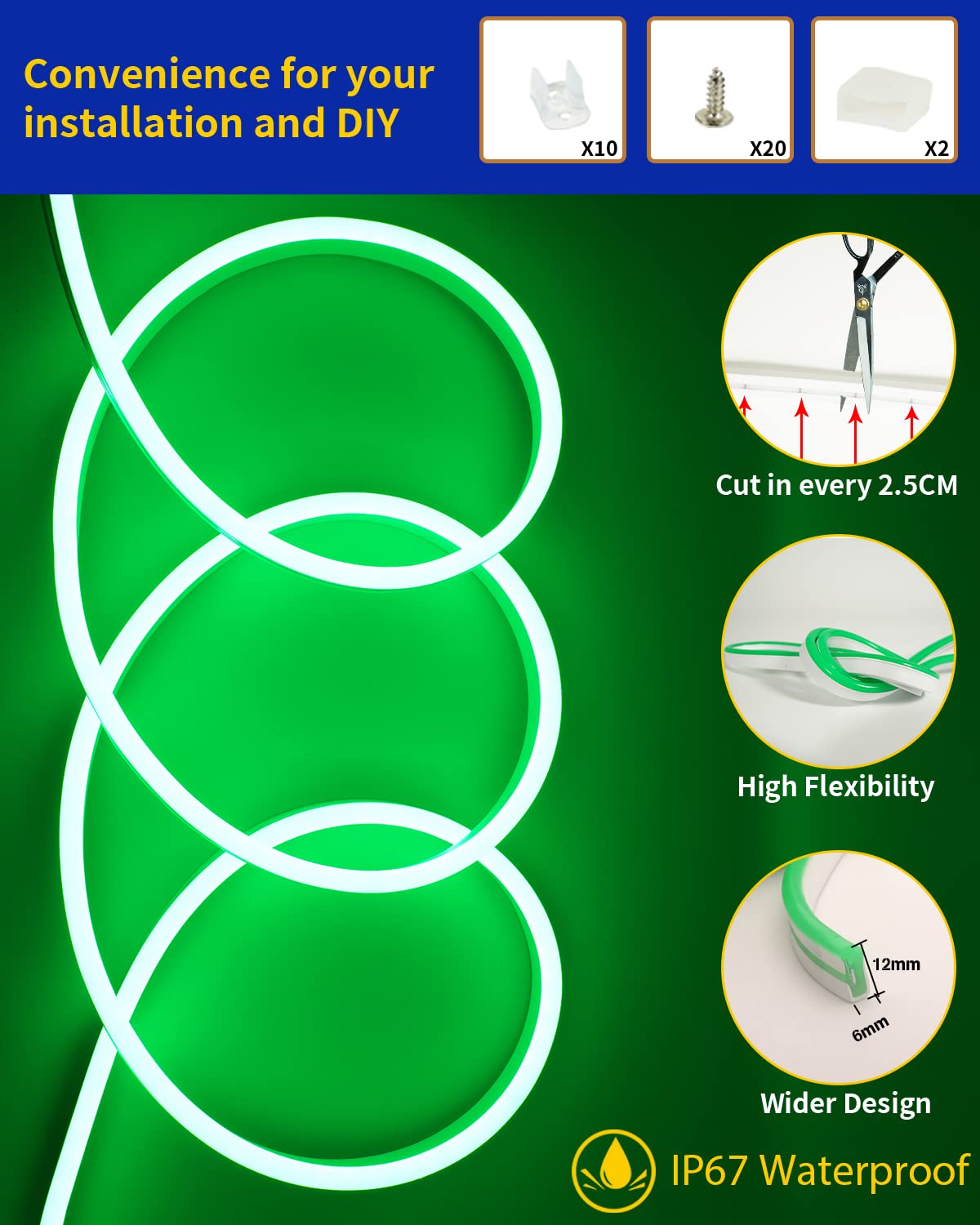 Duofu365 Neon Led Strip Light,Dc 12V 600 Smd2835 Led Neon Rope Lights,Upgraded 16.4Ft/5M Led Light Strips Flexible Waterproof For Indoor/Outdoors Home Decoration/Diy