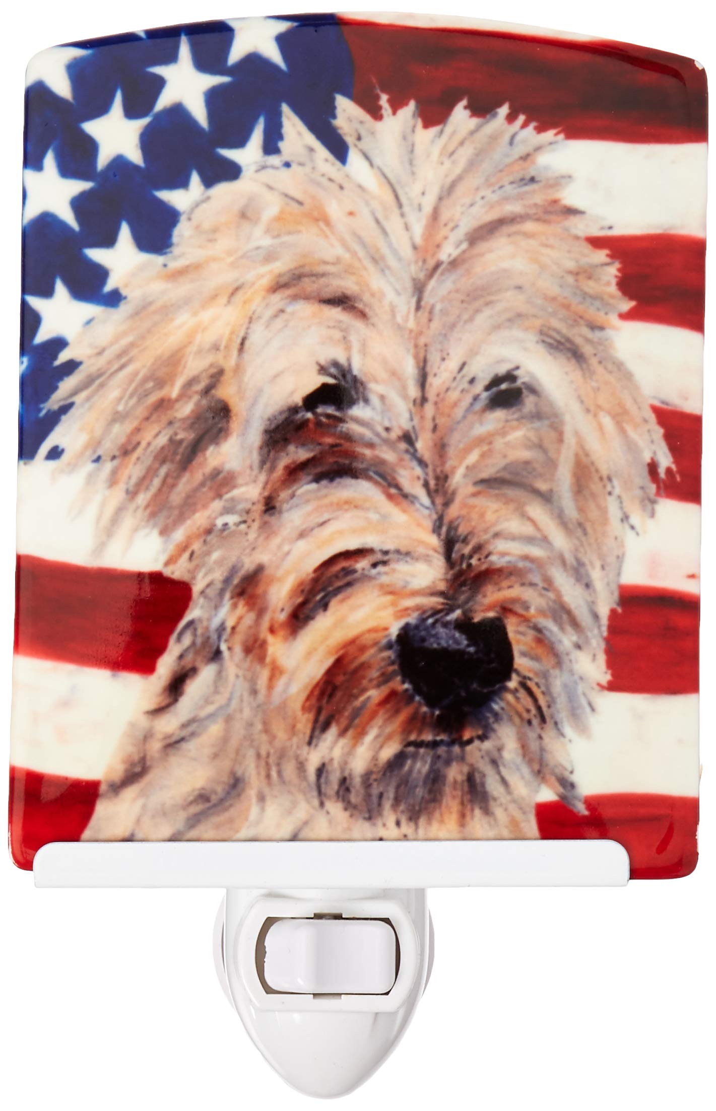 Carolines Treasures Ceramic Night Light, Golden Doodle with American Flag, 6x4x3in, Multicolor, Model SC9521CNL