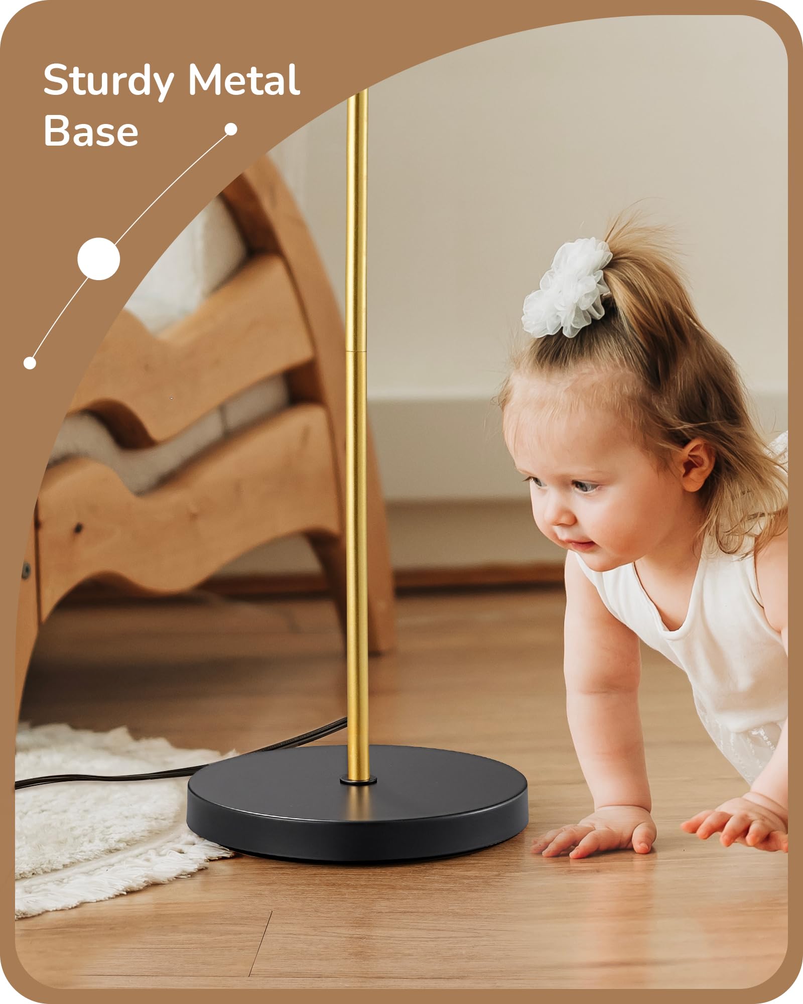 EDISHINE Modern Floor Lamp - 64.7" Minimalist Black-Gold Iron Arc Lamp with Adjustable Shade & 3 Color Temperatures, Foot Pedal Switch