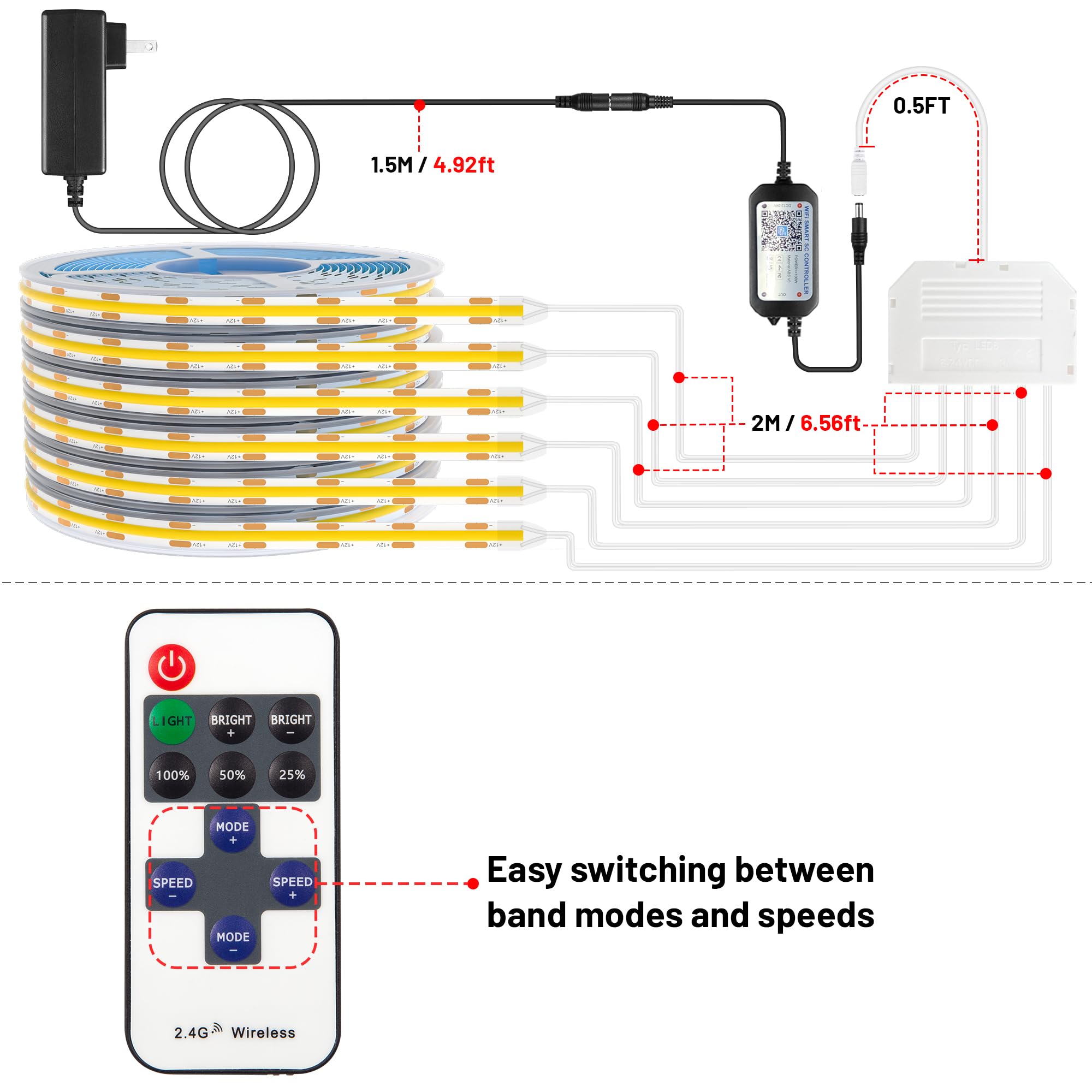 Lichaser 6.56ft WiFi COB LED Strip Lights, Warm White, Dimmable, Compatible with Alexa, Ideal for Acoustic Panels and Shelves