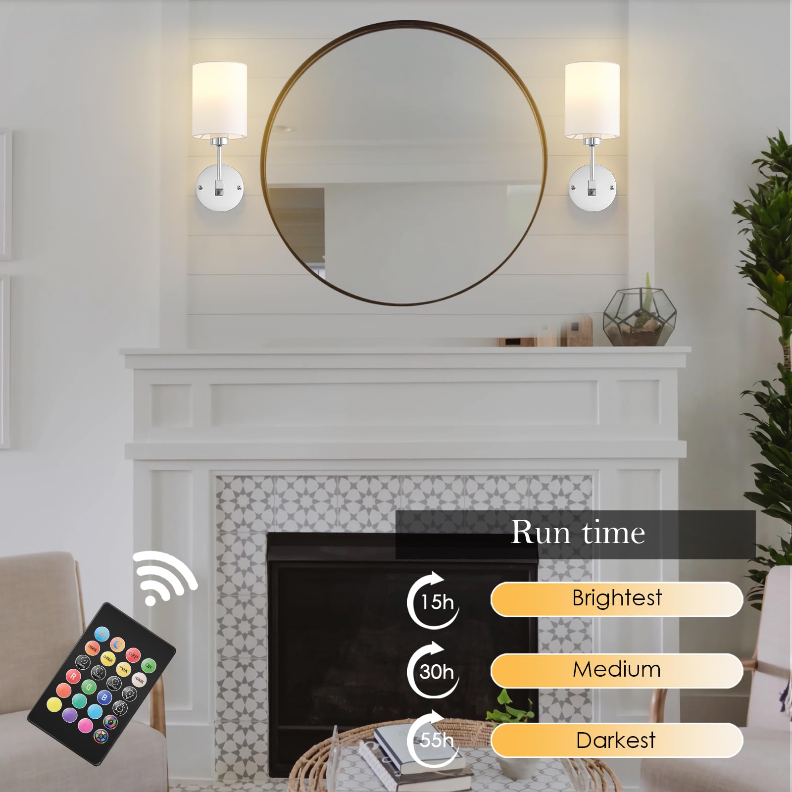 KARTOOSH Battery Operated Wall Sconce Set of Two, Wireless Rechargeable, Dimmable, 13.5 Inch, Chrome, Model ZM213BCM35-N1