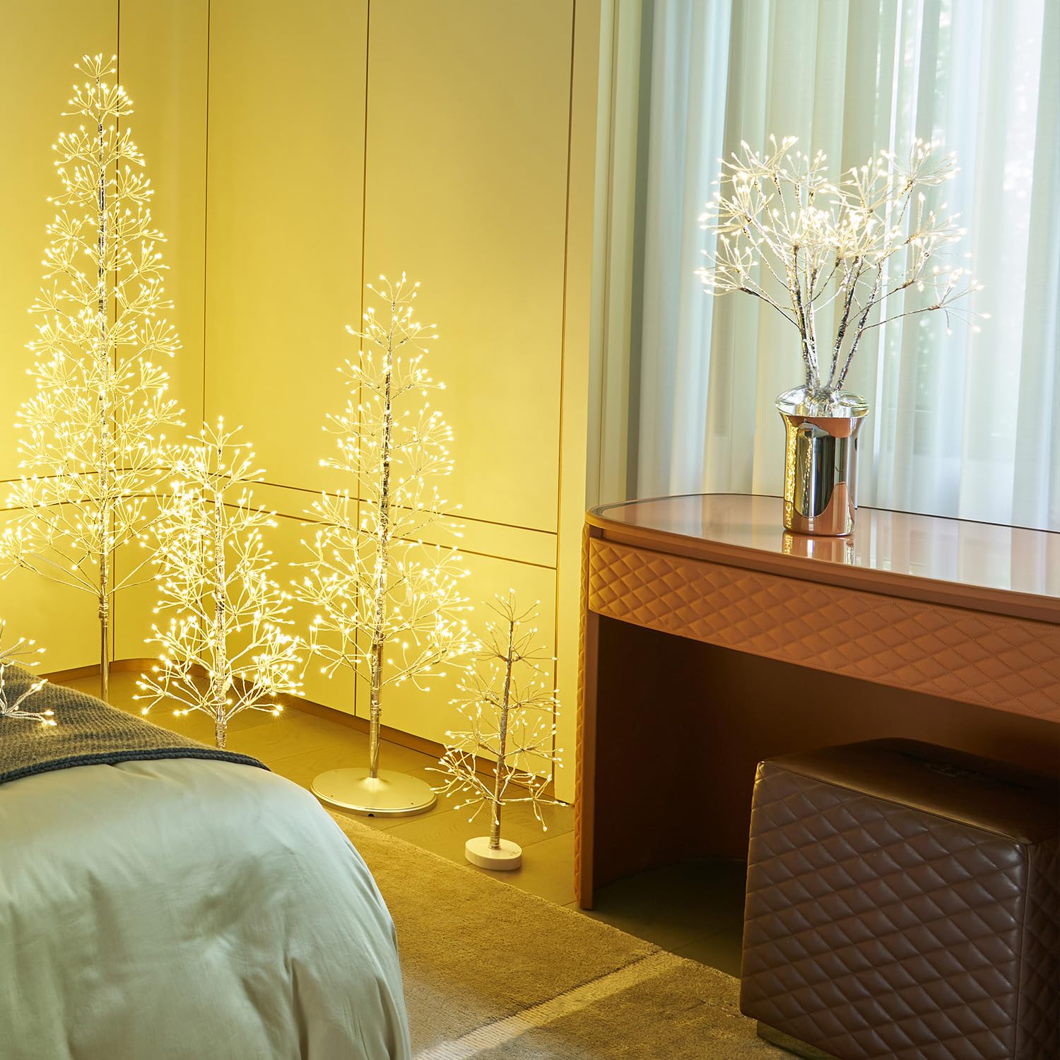 Hairui Lighted Silvery Starburst Branches With Timer 32In 100 Led Fairy Lights Battery Operated Or Usb Plug In  Willow Branch Lights For Home Fireplace Table Christmas Decoration Indoor Outdoor Use