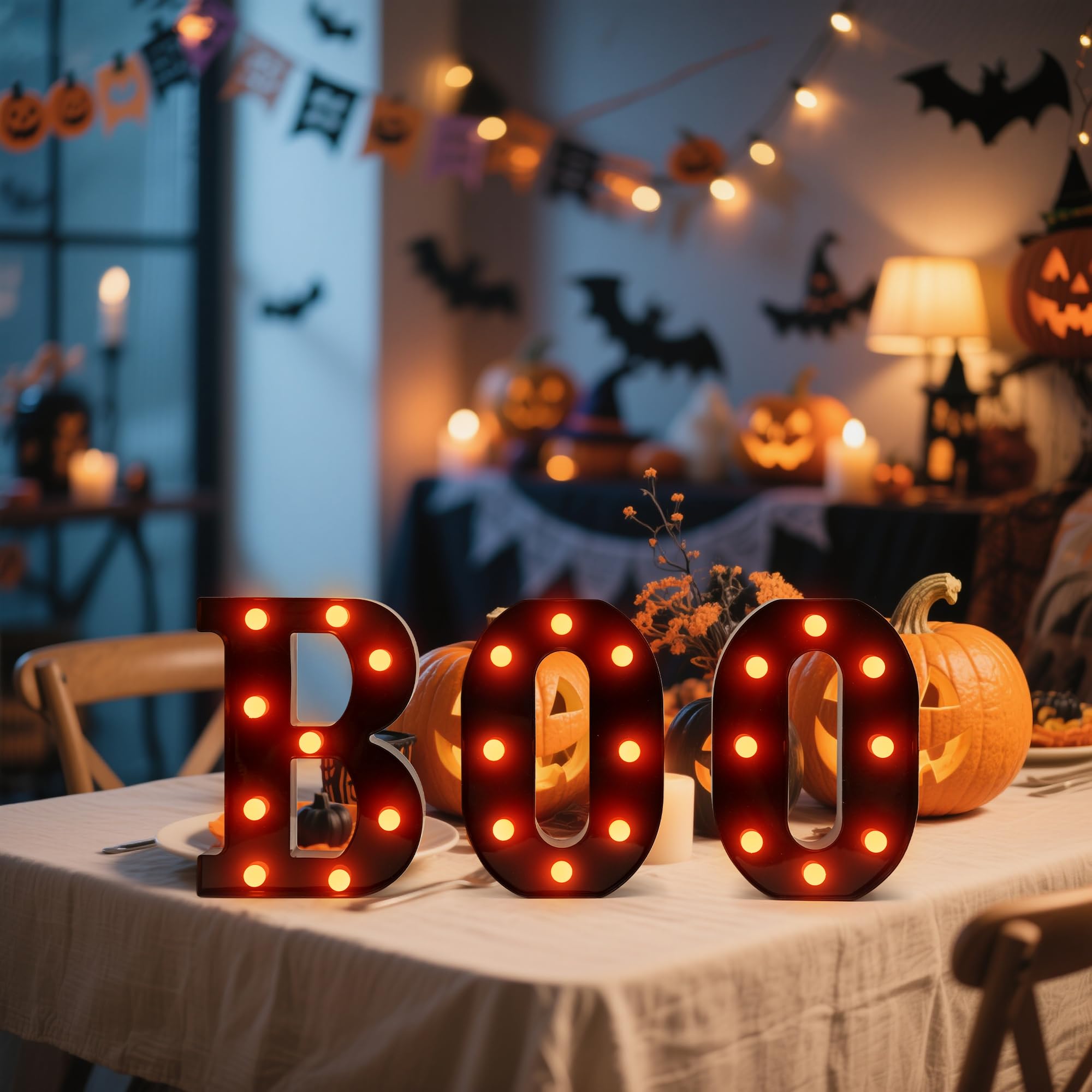 NWLIGHT Halloween LED Marquee Letters Set - 3 Pcs Black Lights with Orange Glow, Battery Operated, 6.69x5.31x8.86 inches