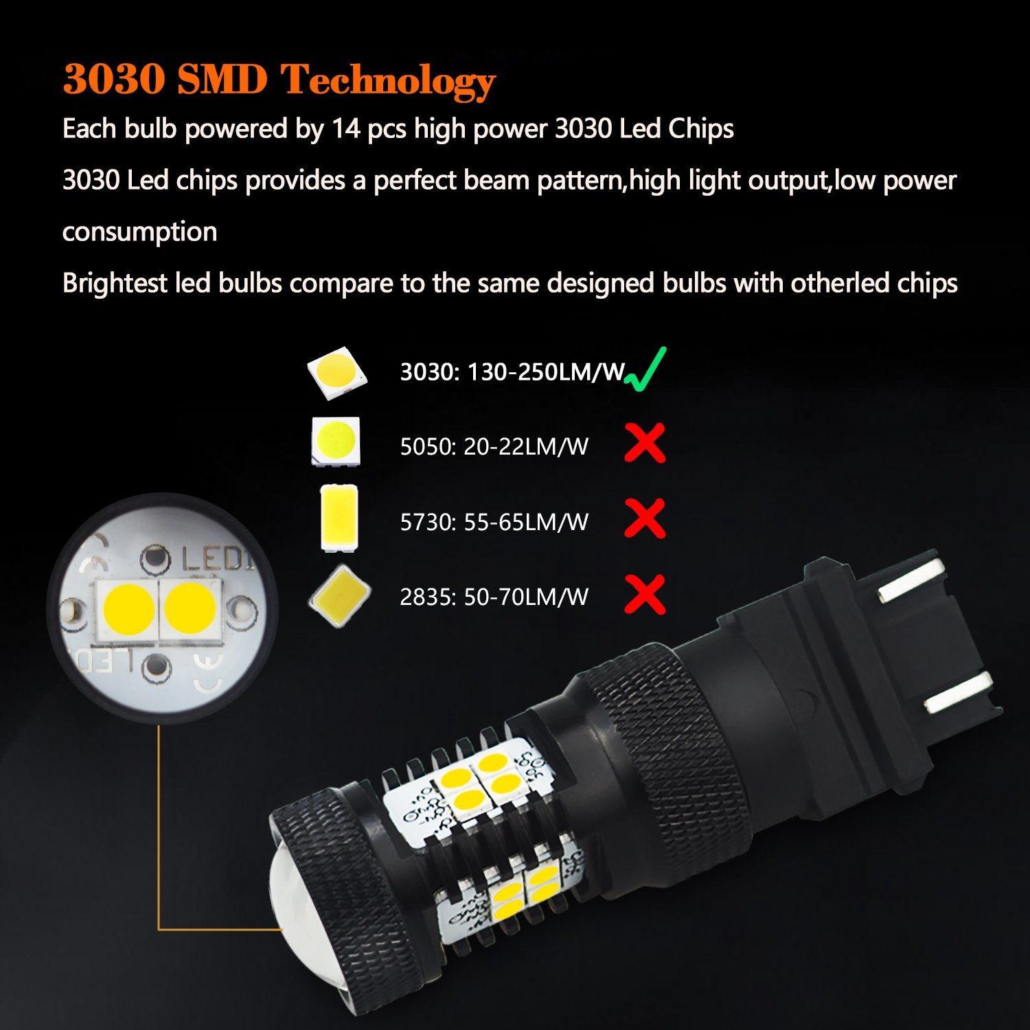 Auxito Xenon White 3056 3057 3156 3157 4157 3030 Chipset Smd Led Bulbs With Projector For Car Tail Brake Light Backup Reverse Turn Signal Lights (Pack Of 2)