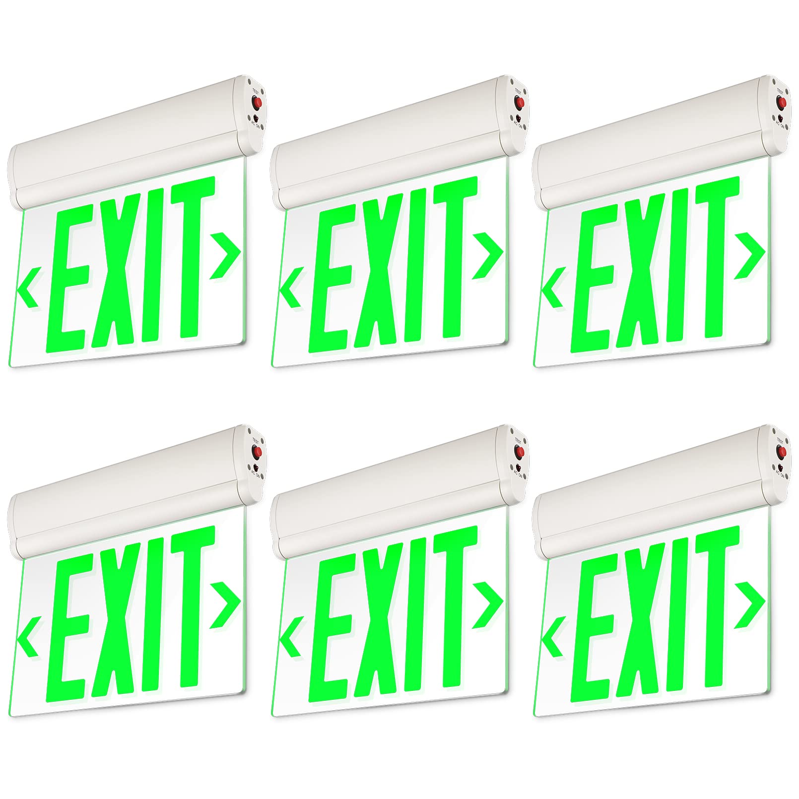 LEONLITE Green Emergency Exit Sign  UL 924  LED Edge Lit Exit Sign  Hardwired Exit Lights with Battery Backup  Double Sided  Rotating Acrylic Clear Panel  Top/Side/Wall Mount  AC 120/277V  Pack of 6