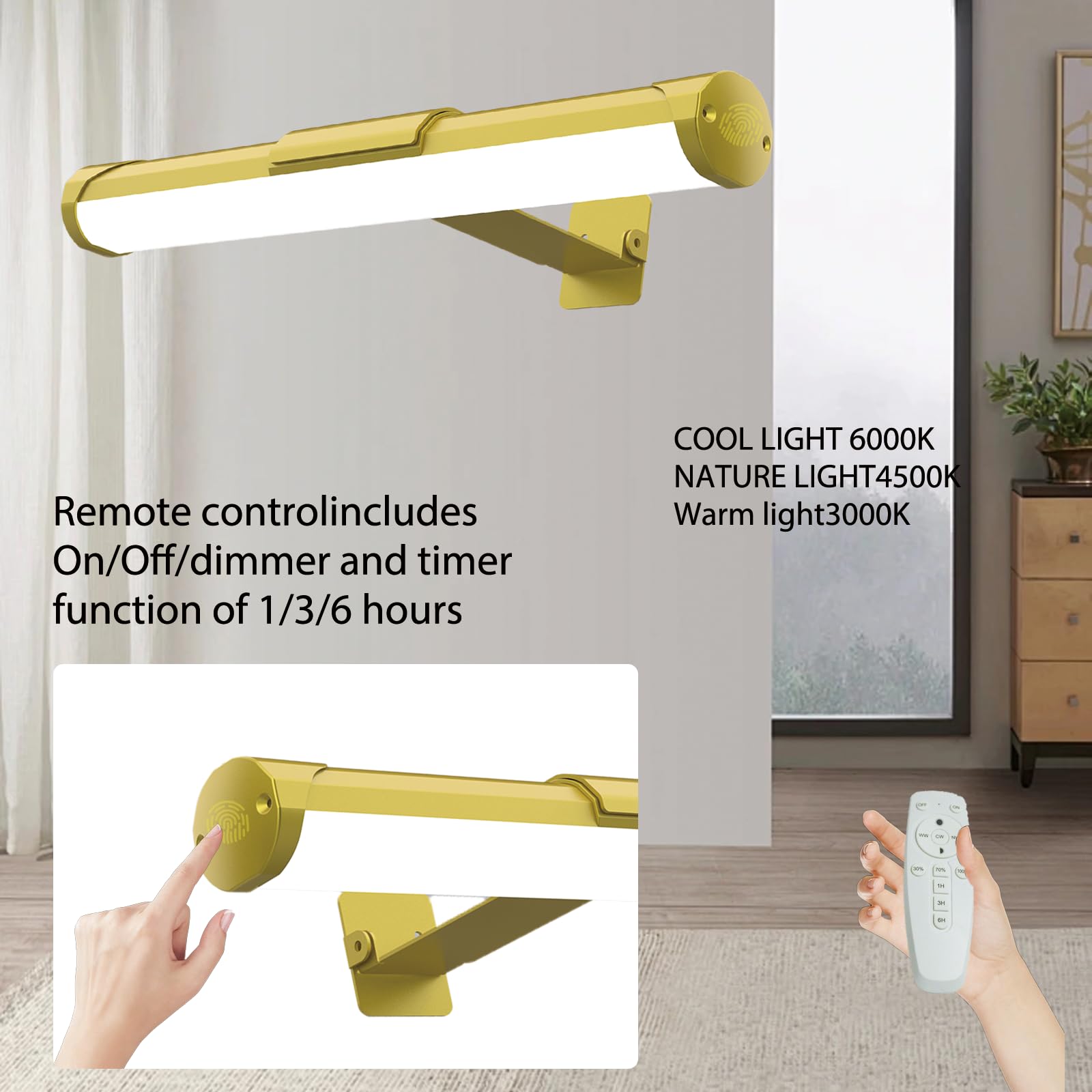 Mioblue Picture Light With Remote And Timer, 13.8In Rechargeable Picture Light With 3 Color Modes, Dimmable Cordless Painting Li
