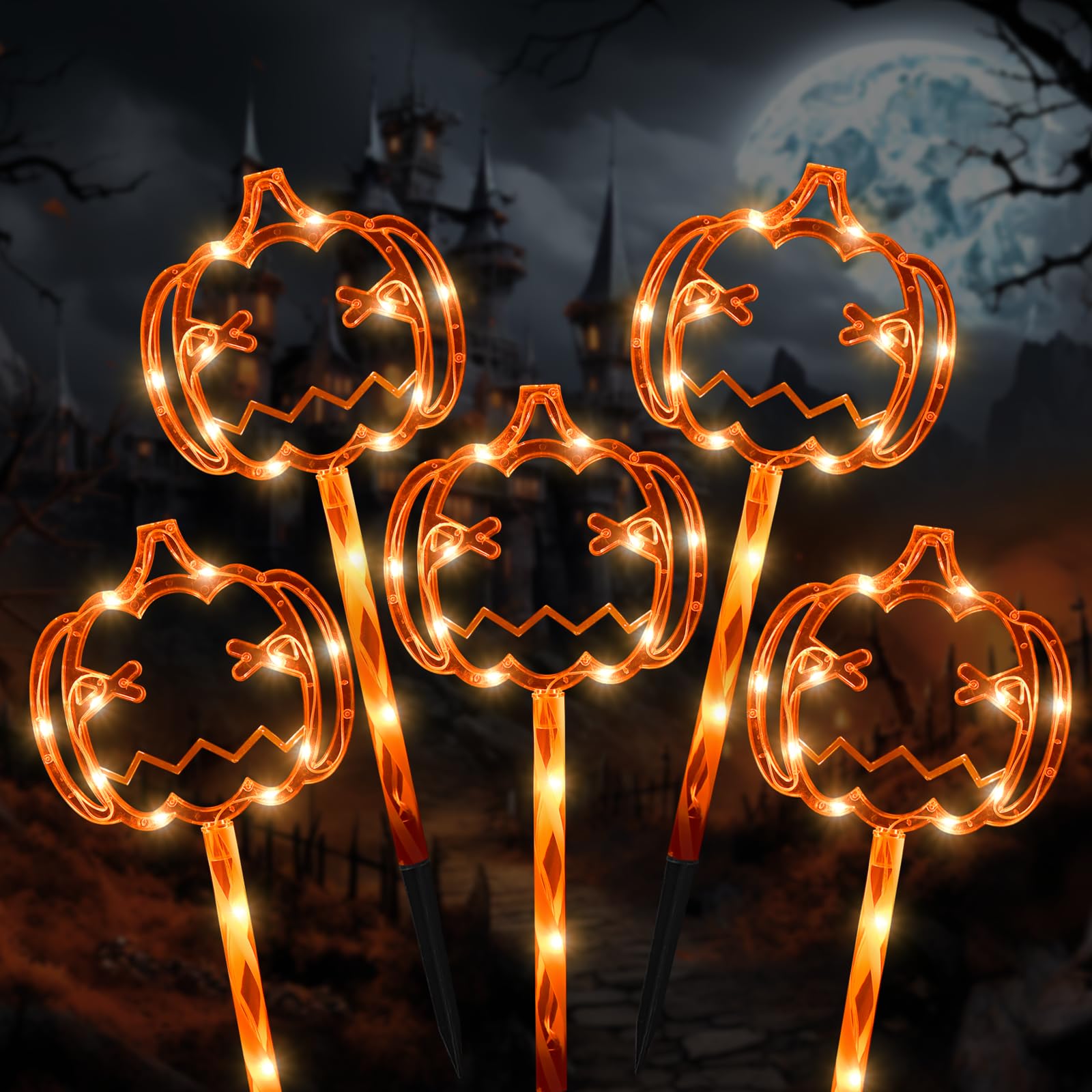 Lolstar Halloween Decorations  5 Pack Halloween Pathway Lights  Jack-O-Lantern Orange Pumpkin Lights For Walkway  Sidewalk  Garden  Yard  Lawn  Porch  Patio Outdoor Decor With Timer & 8 Lighting Modes