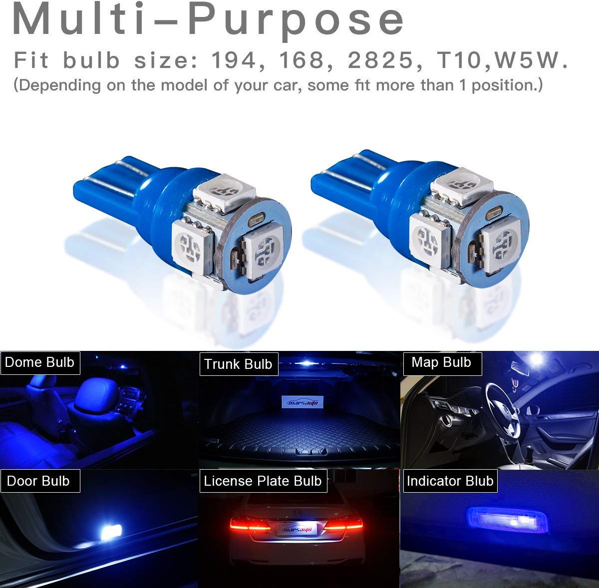 Blyilyb Mix Color Replacement Stock # 194 T10 168 2825 W5W 175 158 W5W Bulb 5050 5 Smd Led Light 12V Car Interior Lighting For Map Dome Lamp Courtesy Trunk License Plate Dashboard Parking Lights