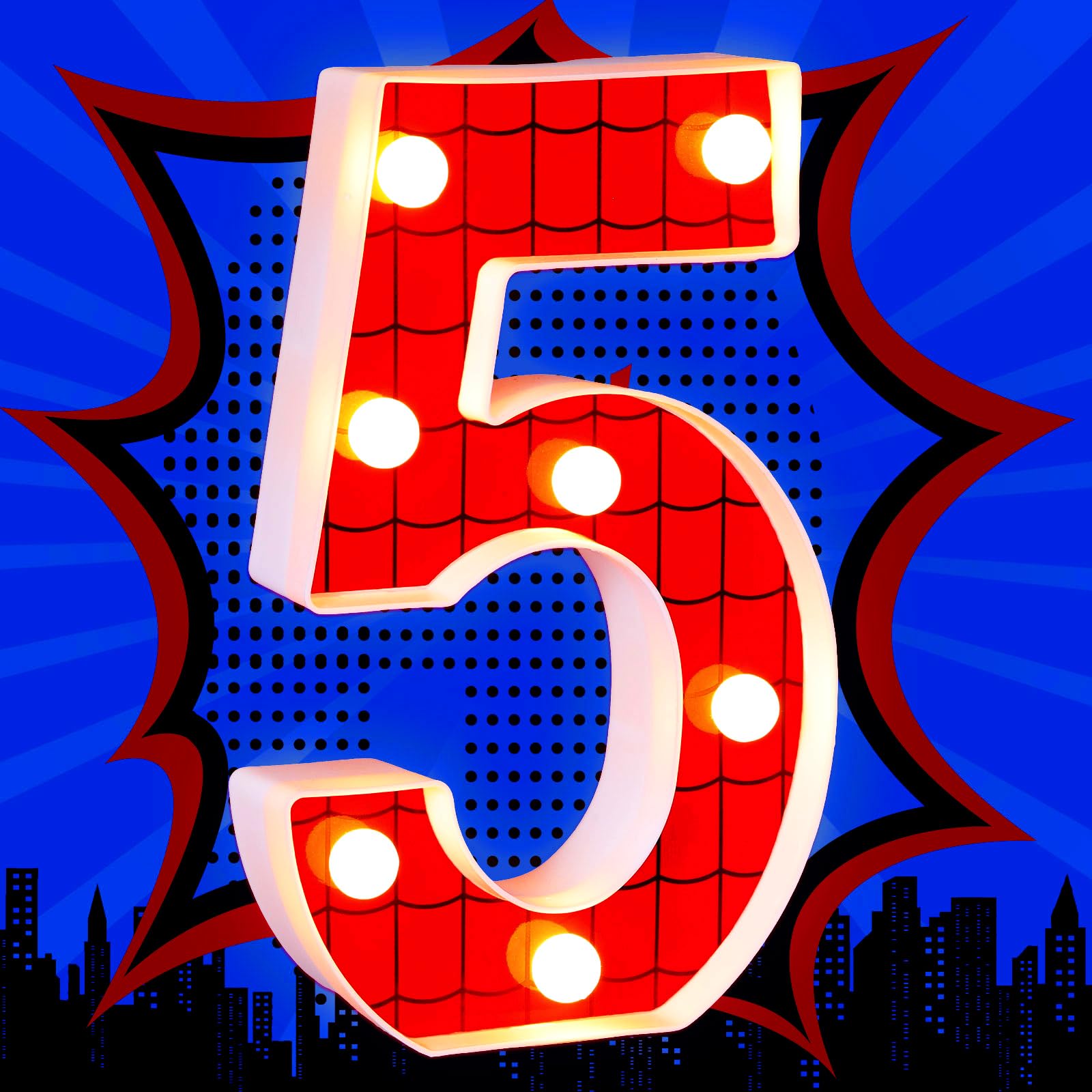 VIHOSE Spider LED Number Lights for Birthday Party - Number 5, 8.7" x 1.8", Polypropylene, as shown, Model ANB-VIHOSE-185