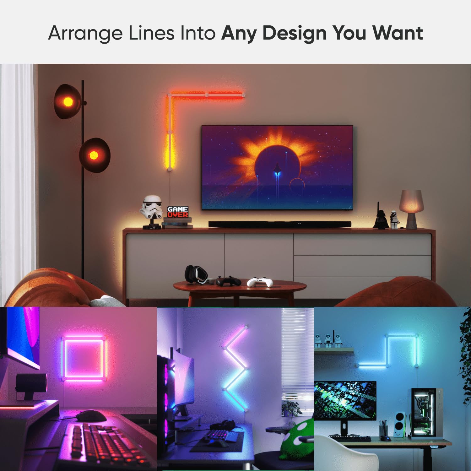 Nanoleaf Lines Smart LED Wall Lights, 90 Degree 4PK, Multicolor, WiFi, Music & Screen Sync, Works with Alexa & Google Assistant
