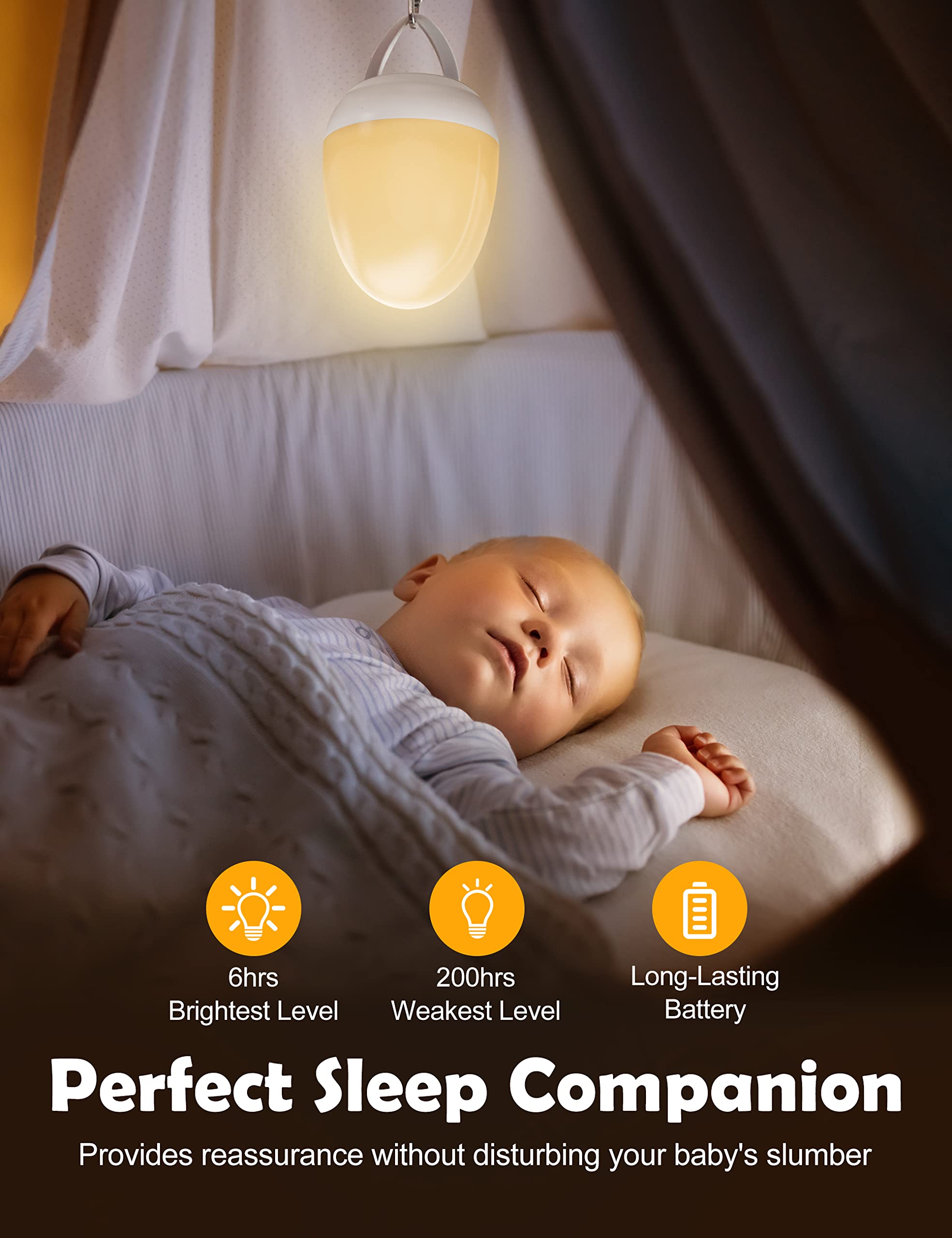 JolyWell Egg Night Light for Kids, Portable, Touch Control, Timer, ABS, 3.6x3.6x4.6 in, White-2, Model CL001