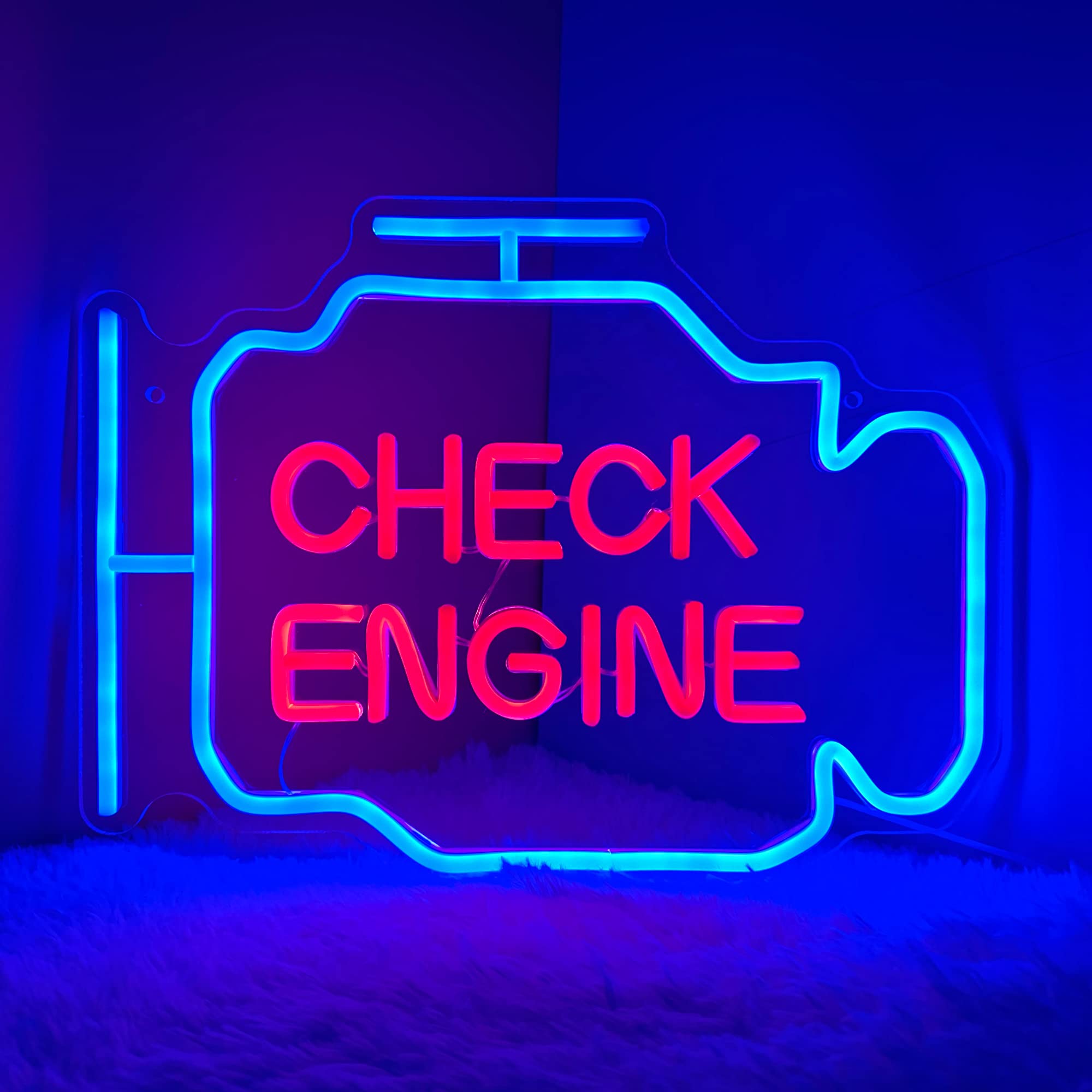 Abooly LED Neon Sign, Check Engine Wall Decor, Acrylic, 15.7x11.8in, Red+Blue