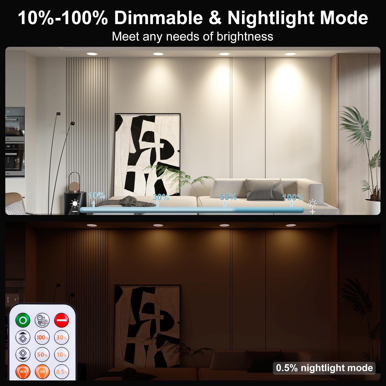 Taptoron Recessed Lighting 6 Inch RGBCW LED Downlight 16W 1350LM Dimmable Remote Control 6 Pack Model TD3C002