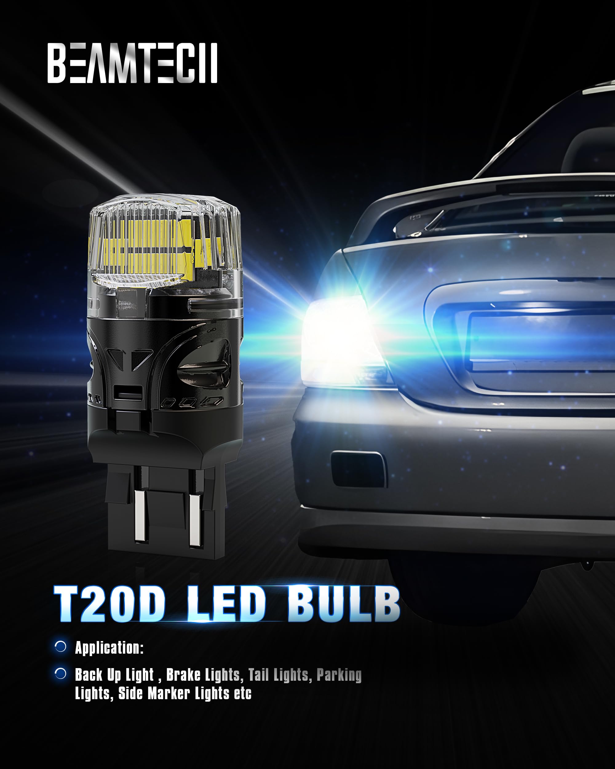 BEAMTECH 7440 7443 LED Bulbs, 6500K White, Super Bright for Reverse Lights, Pack of 2