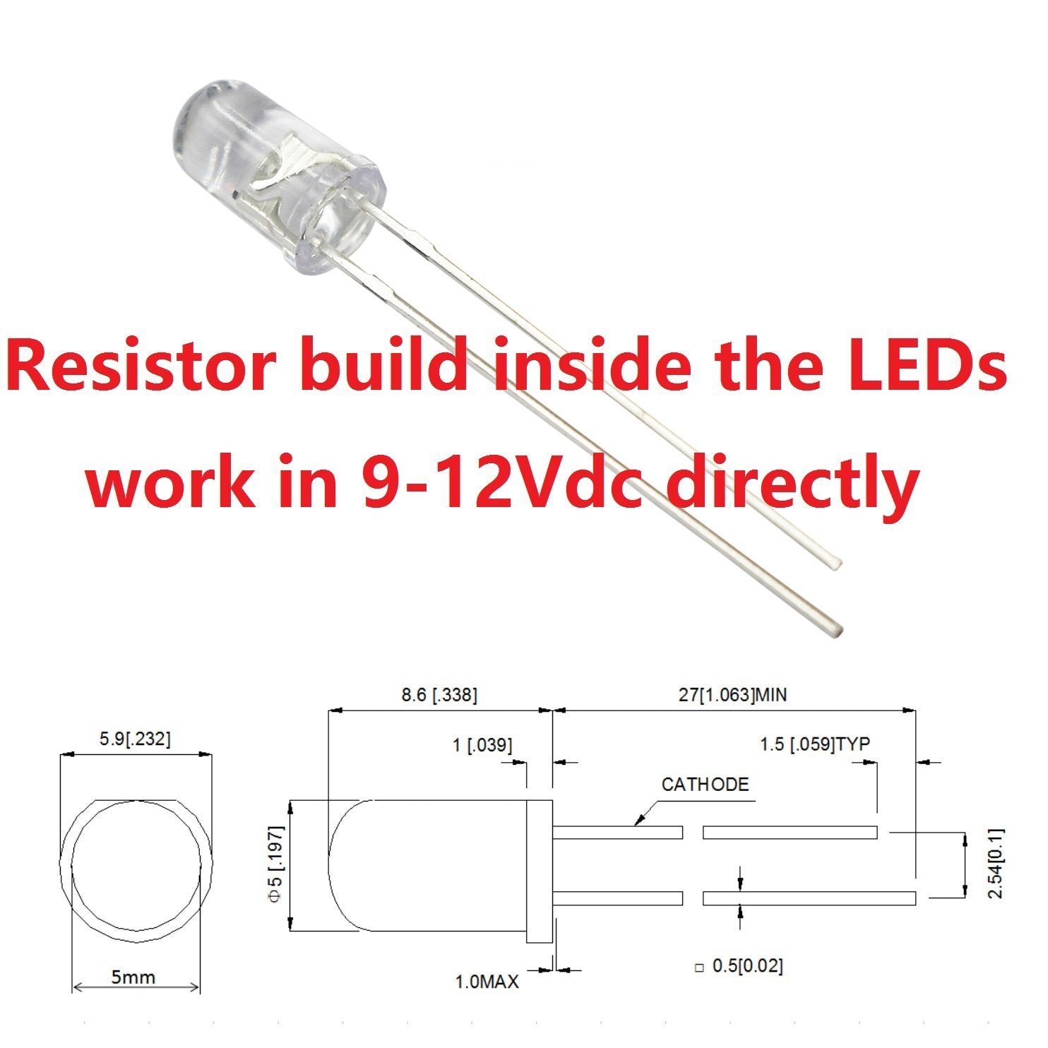 Bowerful 50Pcs 12V 5Mm White Led 9V - 12V Gauge Cluster Instrument Light Emitting Diodes